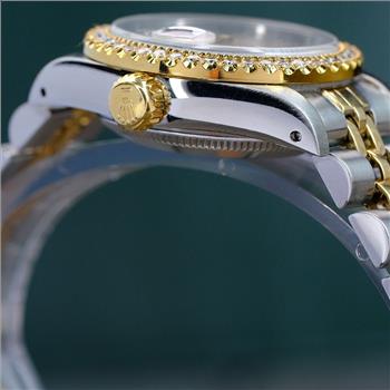 ROLEX WATCH LADIES DATEJUST 26MM GOLD STEEL PINK DIAMOND DIAL DIAMOND BEZEL-PREOWNED