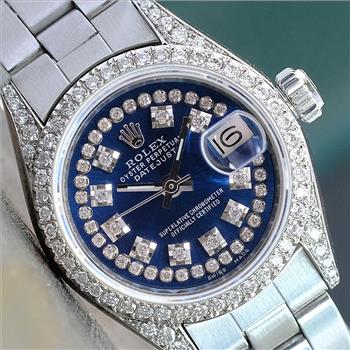 ROLEX WATCH LADIES DATEJUST STAINLESS STEEL BLUE DIAMOND DIAL BEZEL 26MM 6917-PREOWNED
