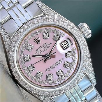 ROLEX WATCH LADIES DATEJUST STAINLESS STEEL PINK DIAMOND DIAL BEZEL 26MM -PREOWNED