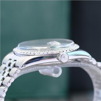 ROLEX MENS DATEJUST STEEL WATCH POWDER BLUE INDEX DIAL DIAMOND BEZEL 36MM-PREOWNED