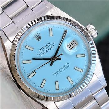 ROLEX MENS DATEJUST GOLD STEEL POWDER BLUE DIAL OYSTER BAND 36MM WATCH 1601 - PREOWNED