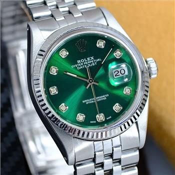 MEN'S ROLEX WATCH DATEJUST STEEL GREEN DIAMOND DIAL FLUTED BEZEL 36MM AUTOMATIC-PREOWNED