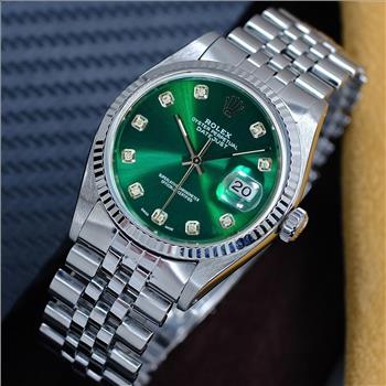 MEN'S ROLEX WATCH DATEJUST STEEL GREEN DIAMOND DIAL FLUTED BEZEL 36MM AUTOMATIC-PREOWNED