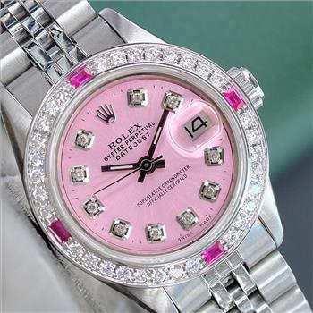 ROLEX LADIES DATEJUST WATCH STAINLESS STEEL PINK DIAL DIAMOND BEZEL 26MM - PREOWNED