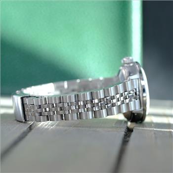 ROLEX LADIES DATEJUST WATCH STAINLESS STEEL BLUE DIAL DIAMOND BEZEL 26MM - PREOWNED