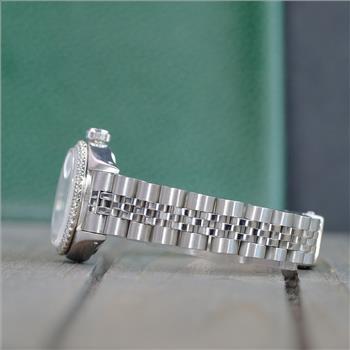 ROLEX LADIES DATEJUST WATCH STAINLESS STEEL BLUE DIAL DIAMOND BEZEL 26MM - PREOWNED