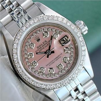 ROLEX LADIES DATEJUST WATCH STAINLESS STEEL PINK DIAL DIAMOND BEZEL 26MM - PREOWNED