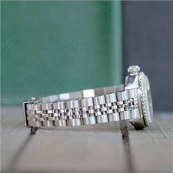 ROLEX LADIES DATEJUST WATCH STAINLESS STEEL PINK DIAL DIAMOND BEZEL 26MM - PREOWNED