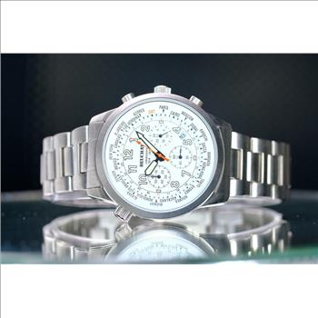 BEUCHAT MONDIAlLE DIVERS MENS WATCH WHITE CHRONOGRAPH 24 HOUR TIME ZONE STEEL