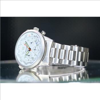 BEUCHAT MONDIAlLE DIVERS MENS WATCH WHITE CHRONOGRAPH 24 HOUR TIME ZONE STEEL