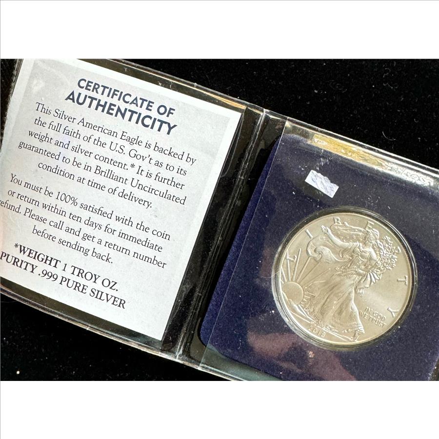 2016 .999 1OZ SILVER AMERICAN EAGLE ONE DOLLAR, BRILLIANT UNCIRCULATED IN PKG WITH COA