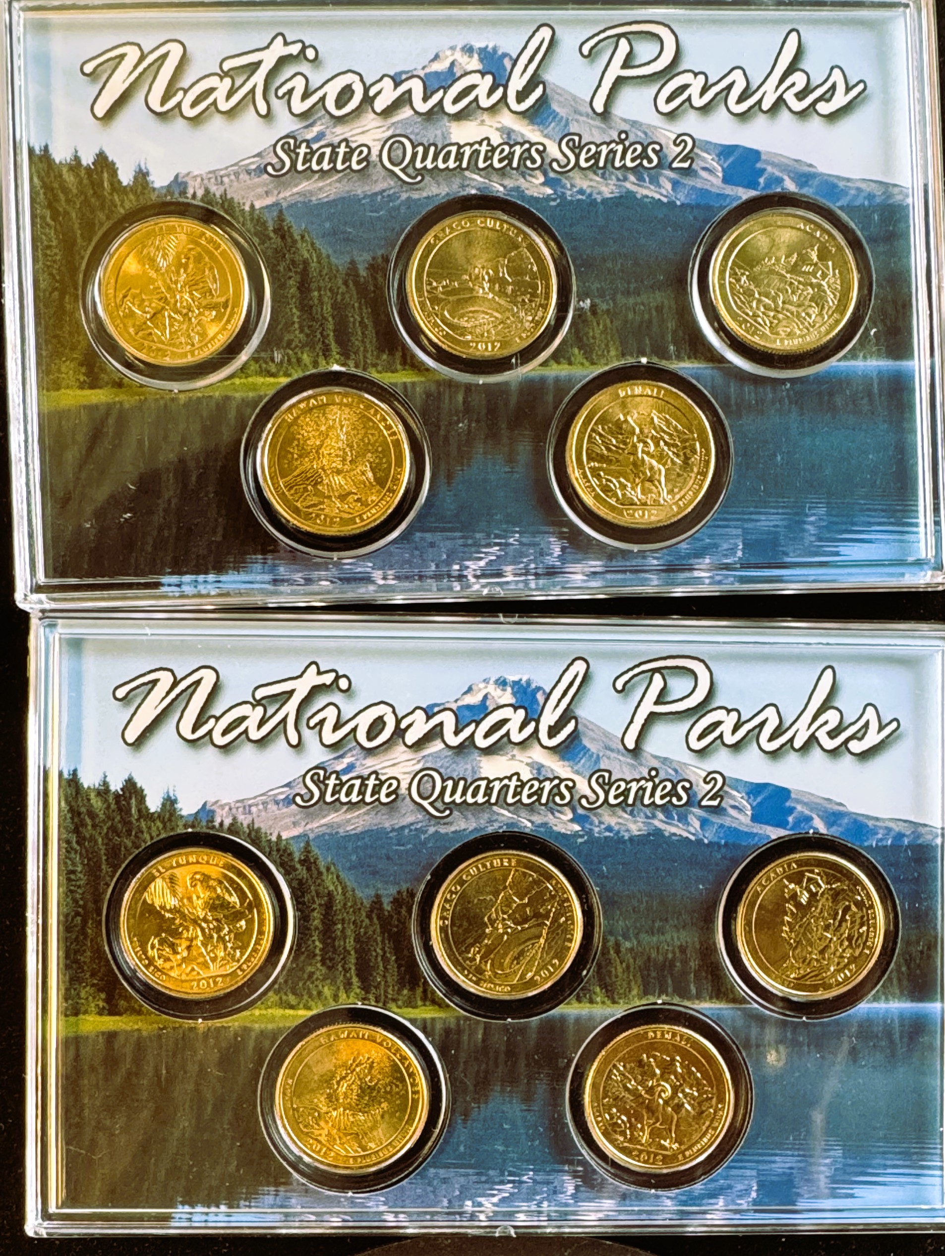 2012 U.S. MINT ORIGINAL COMPLETE SEALED DISPLAY PKG, AMERICA'S NATIONAL PARKS (10 BU) STATE QUARTERS SERIES 2, 24K GOLD PLATED P & D MINTS, COA