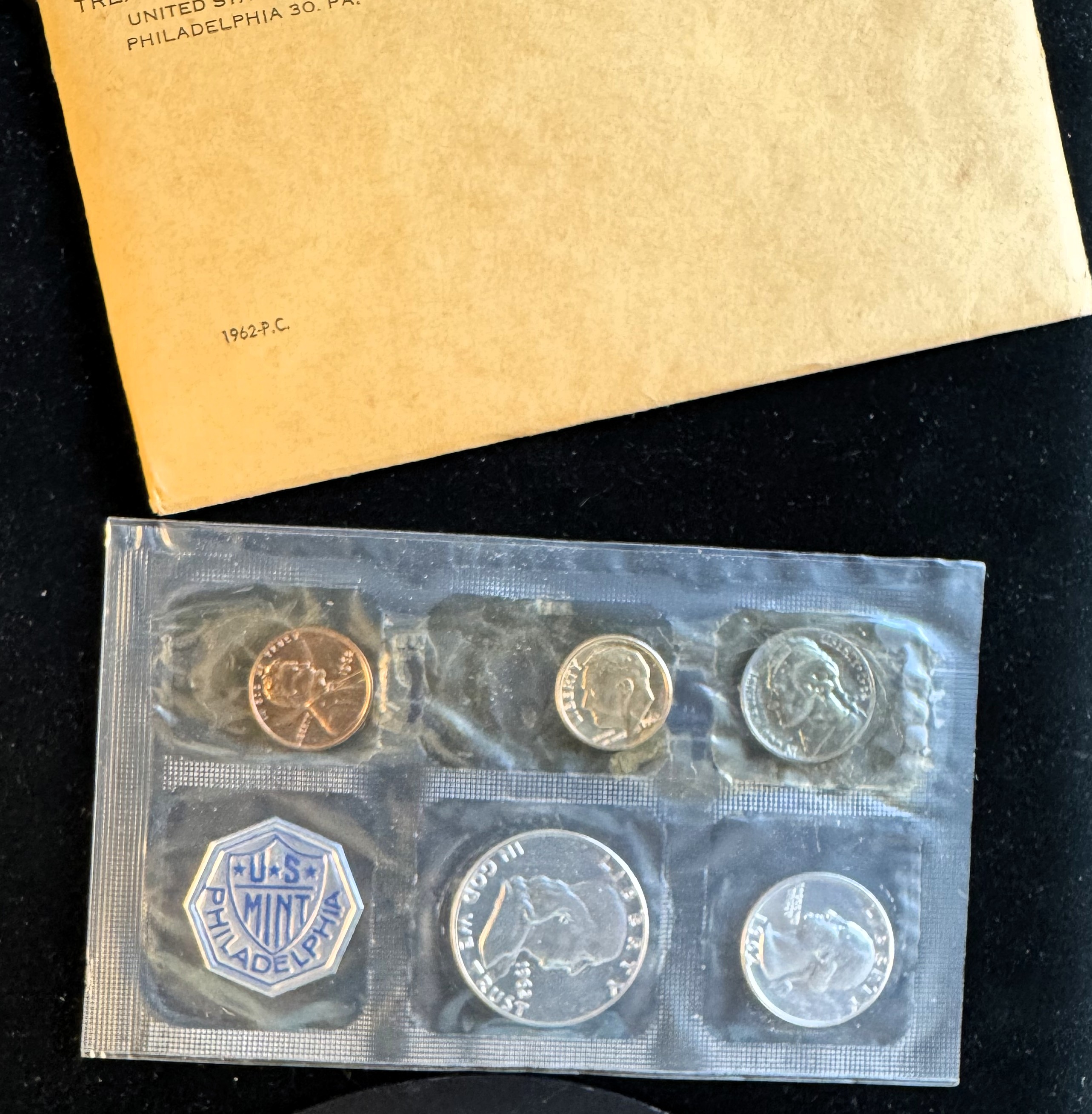1962 U.S. MINT SILVER BU 5 COIN SET IN SEALED OGP