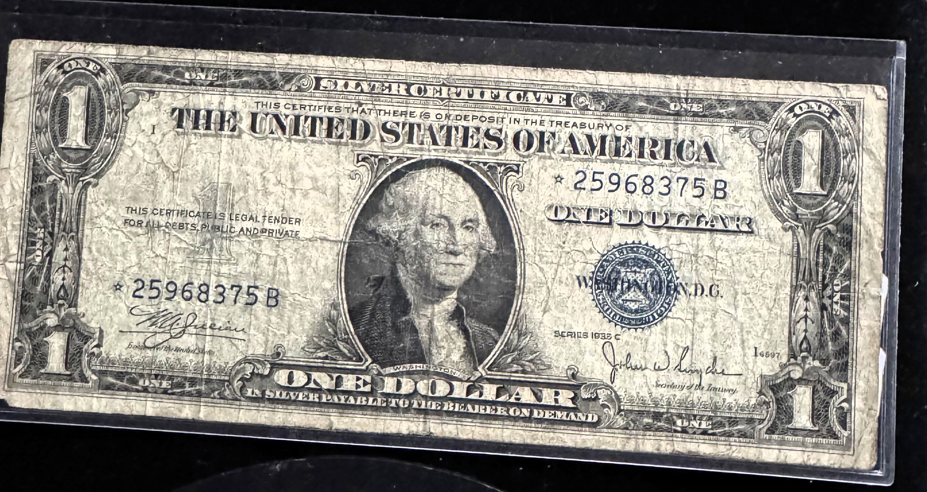 1935 C SERIES $1 DOLLAR SILVER CERTIFICATE "STAR NOTE" IN A SLEVE