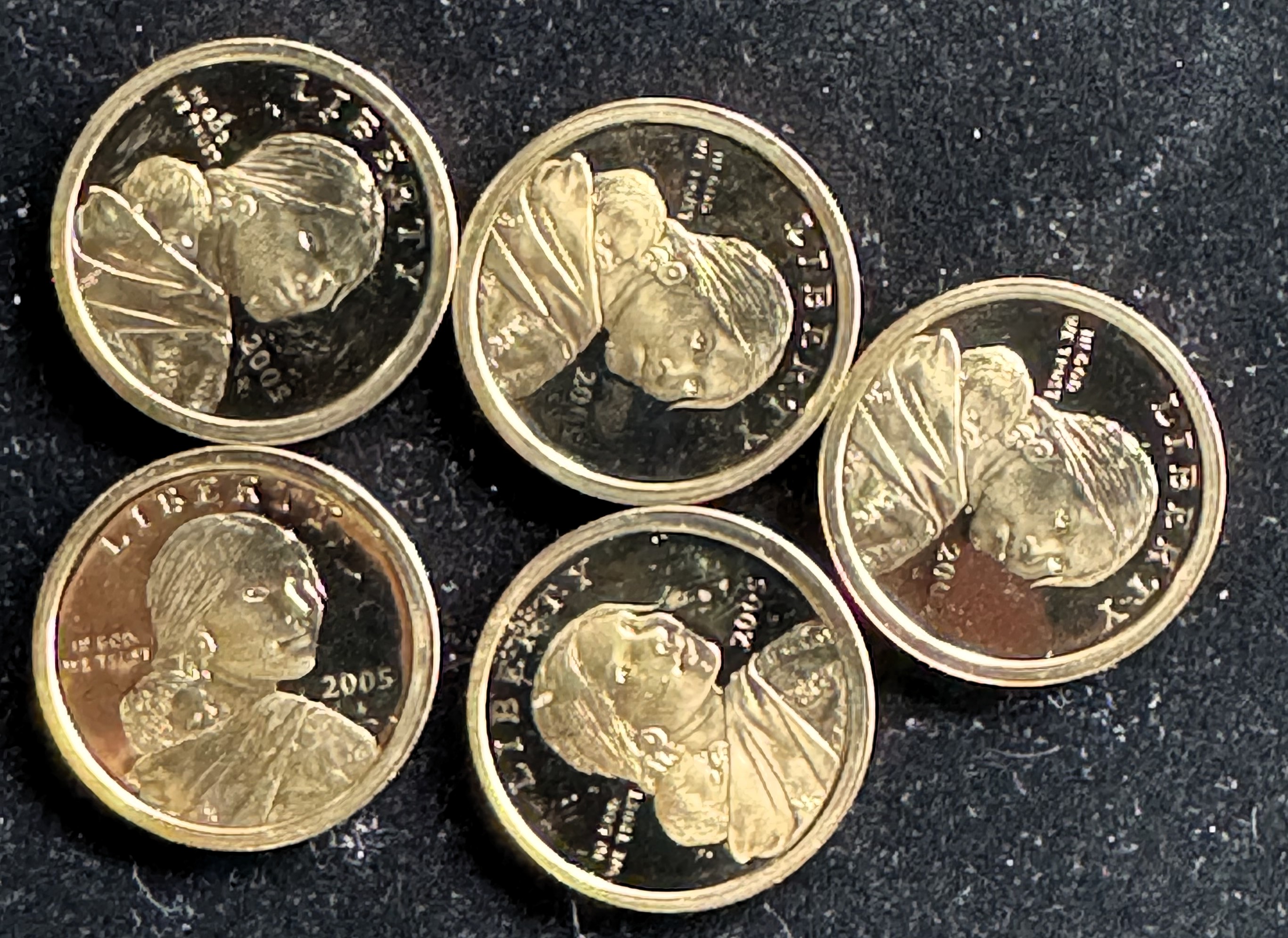 2005-S GOLDEN SACAGAWEA $1 DOLLAR PROOF UNC (5) REAL NICE COINS IN FLIPS