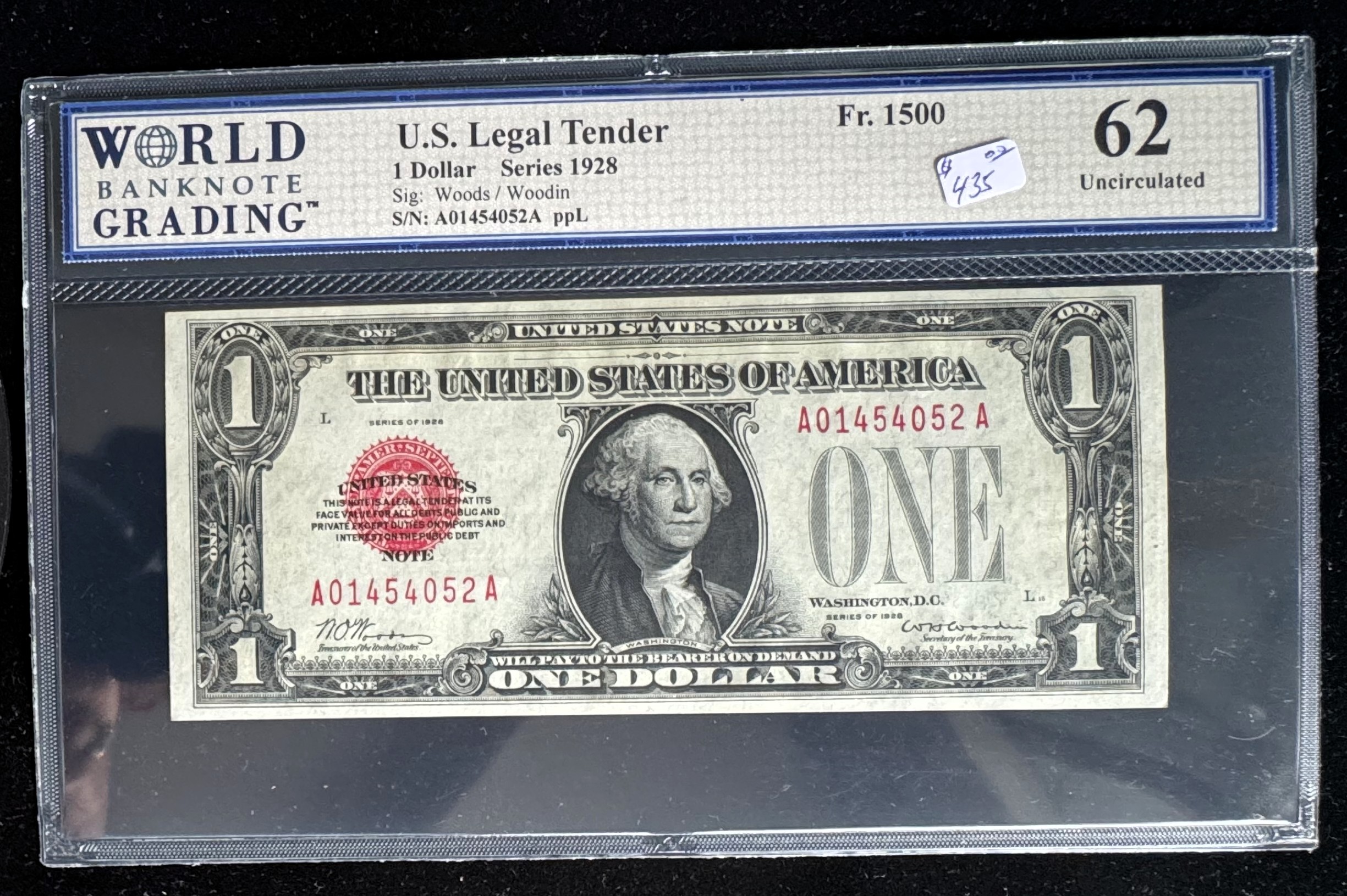 1928 SERIES $1 DOLLAR, U.S. NOTE, FUNNYBACK SCARCE NOTE, HIGH GRADED WBG 62 UNCIRCULATED