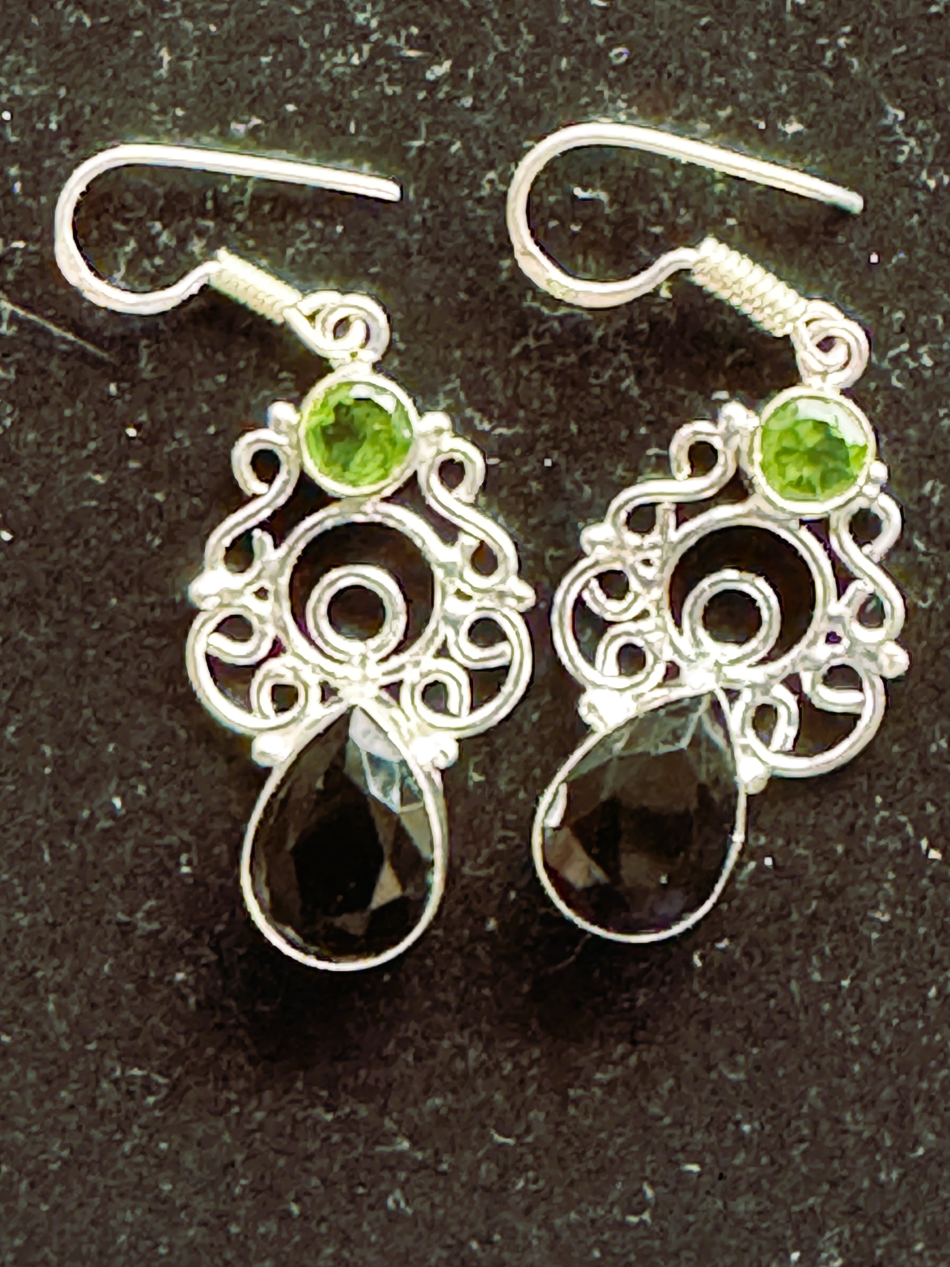 .925 STERLING SILVER MARKED DANGLING EARRINGS WITH MULTI COLORED STONES