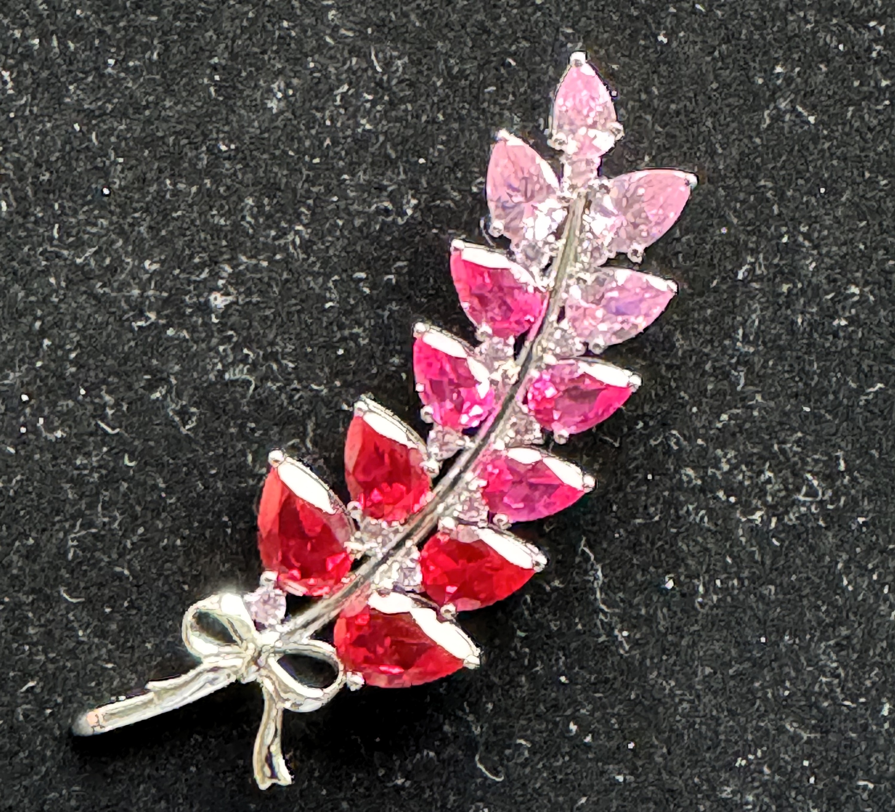 .925 STERLING SILVER VINTAGE SIGNED & MARKED, LIKE RED RUBIES & PINK SAPPHIRES SOLID BROOCH, NICE