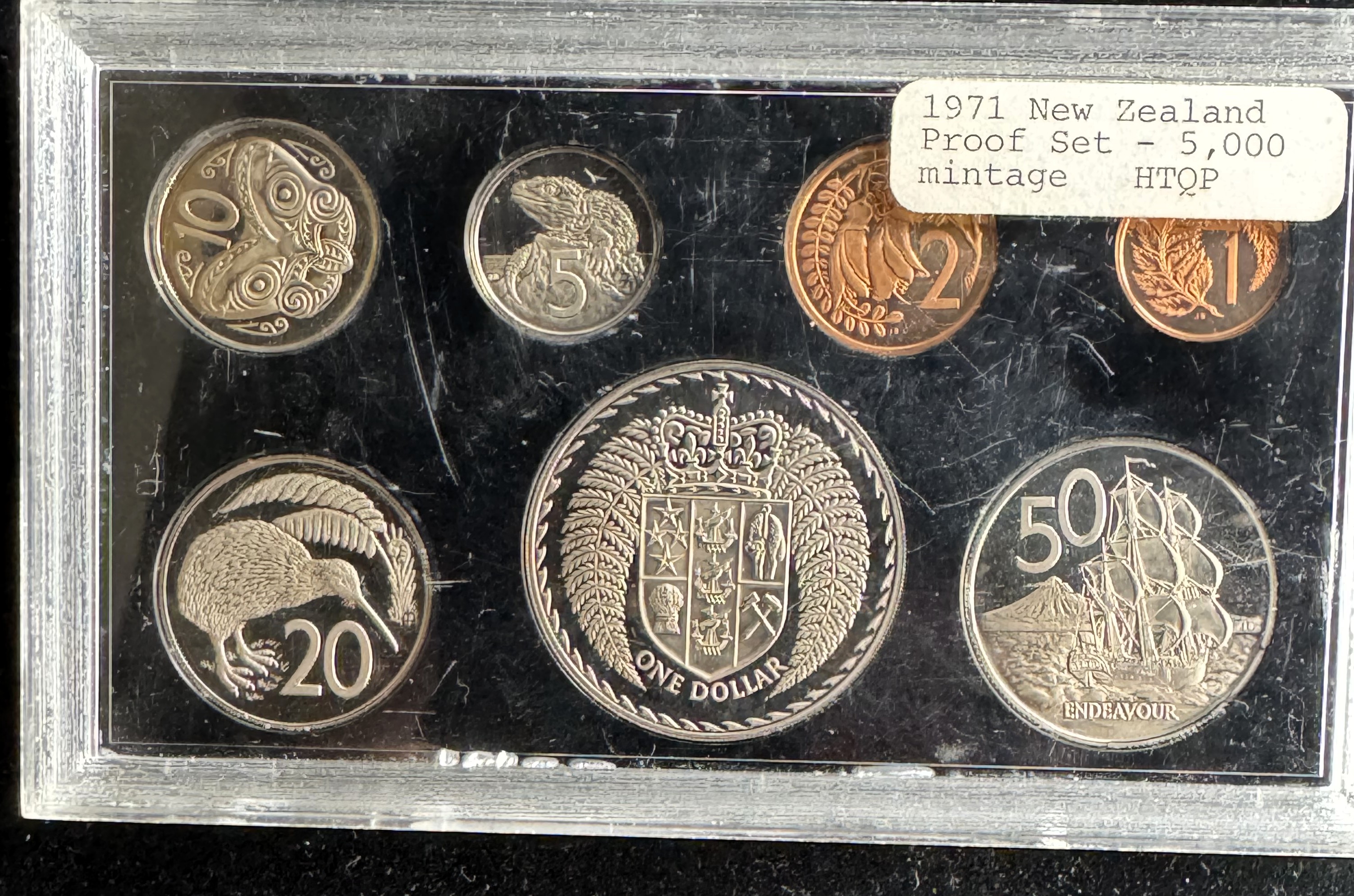 1971 NEW ZEALAND PROOF 7 COIN PROOF SET, ANIMALS, ONLY 5000 MINTAGE, UNBLEMISHED GEMS IN ORIGINAL SEALED HARD CASE 