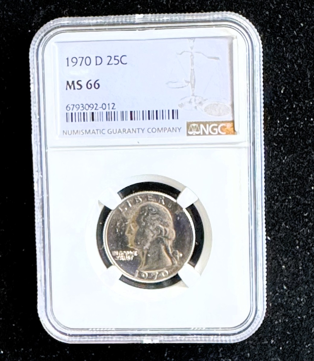 1970-D  25C COIN, NGC HIGH GRADED MS-66 IN THE SLAB