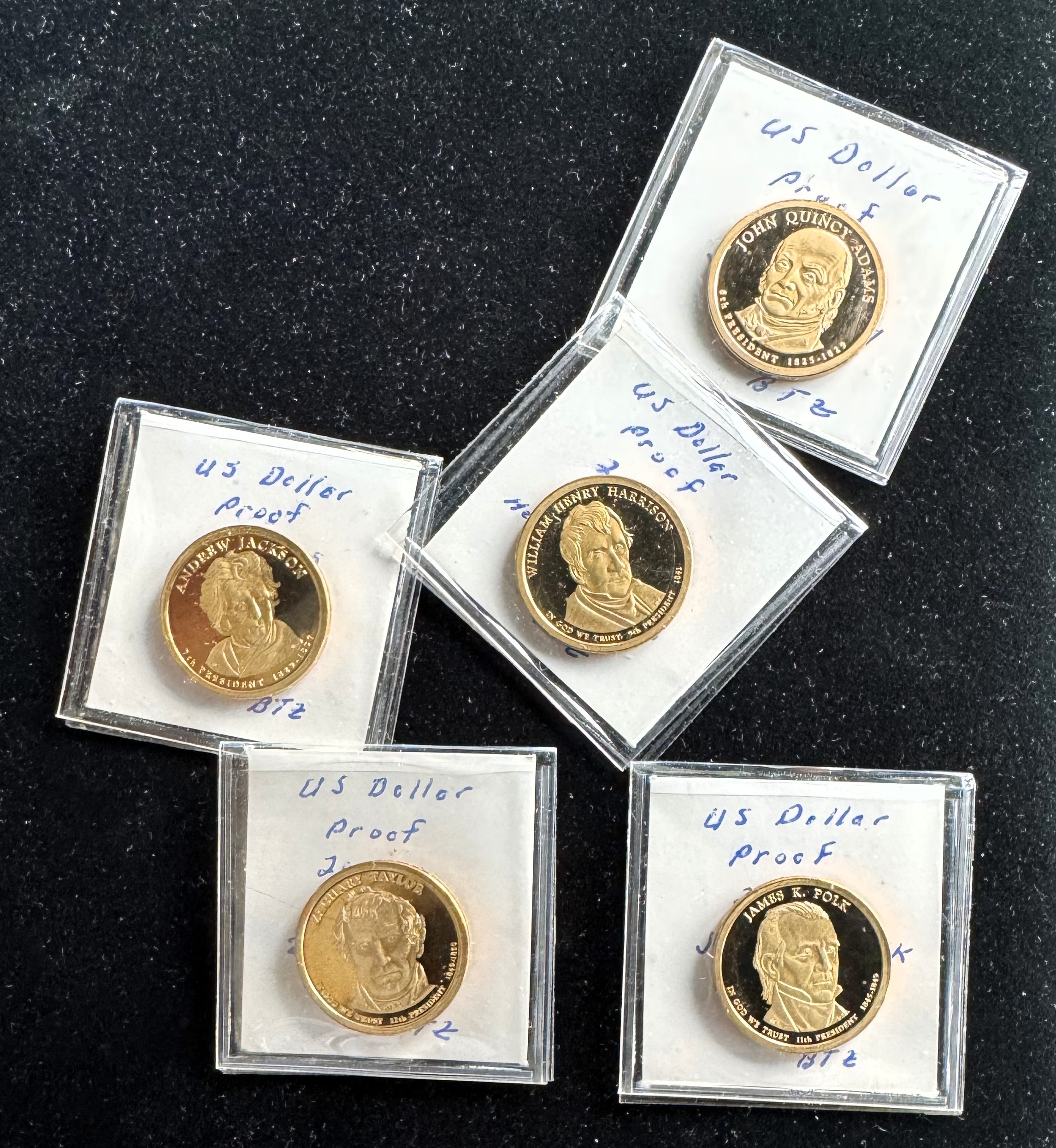 2008-S - 2010-S PRESIDENT (5) GOLDEN $1 DOLLAR CAMEO PROOF UNCIRCULATED COINS