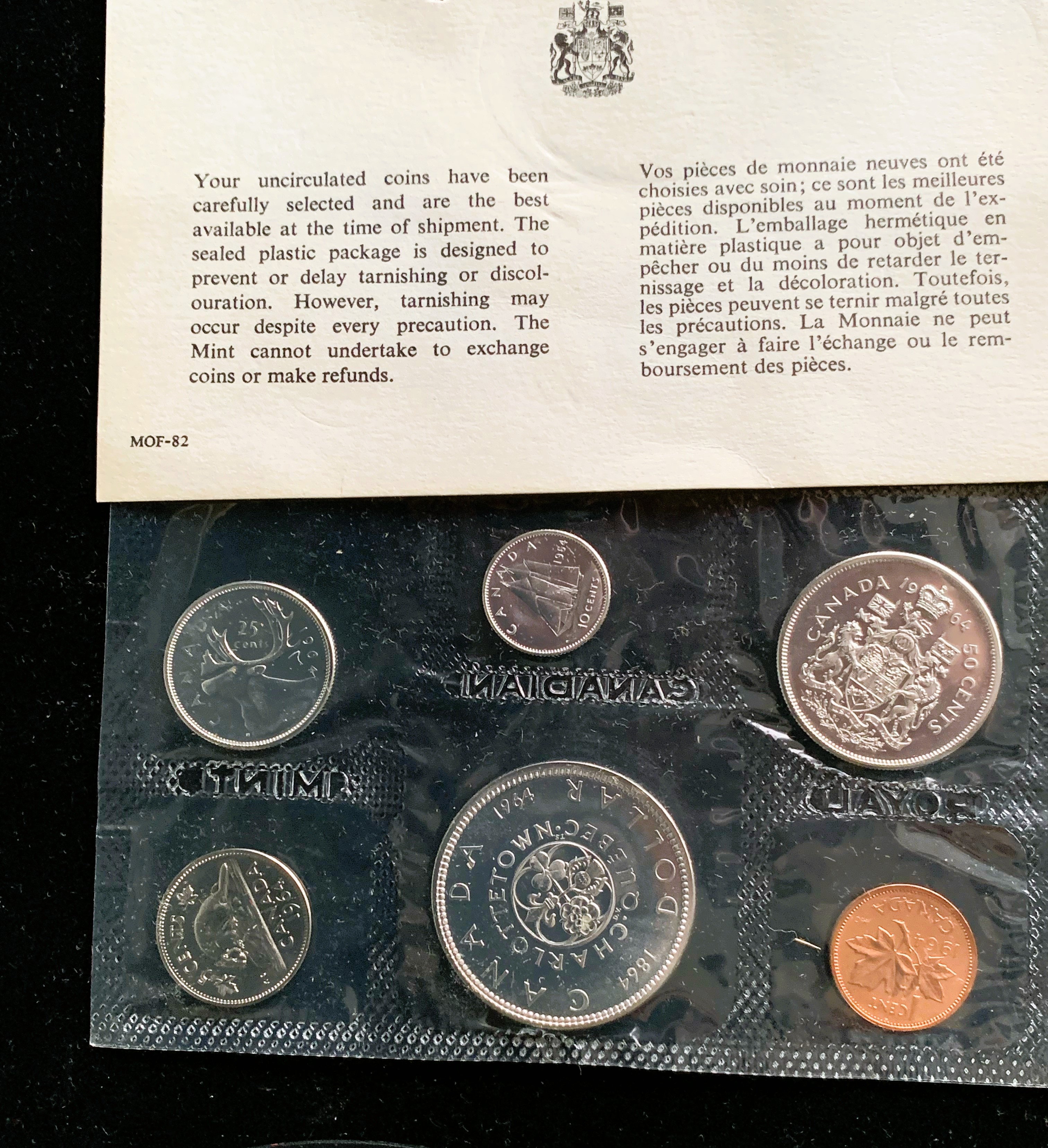 1964 SILVER CANADIAN MINT 6 COIN SET, ORIGINAL CANADA MINT SEALED PKG