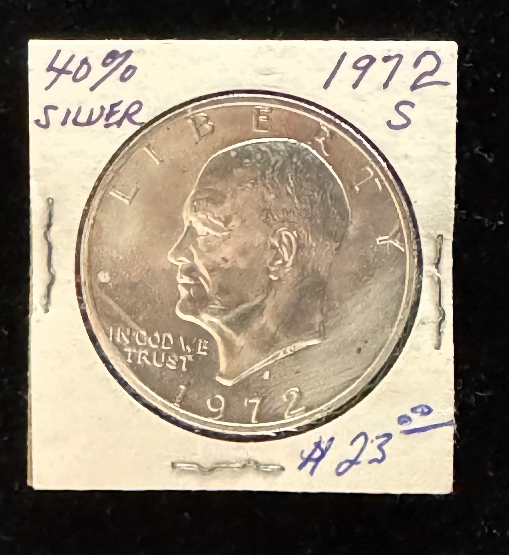 1972-S SILVER EISENHOWER $1 DOLLAR, BRIGHT SHINY UNC GEM COIN, HOLDER DISTORTS PHOTO