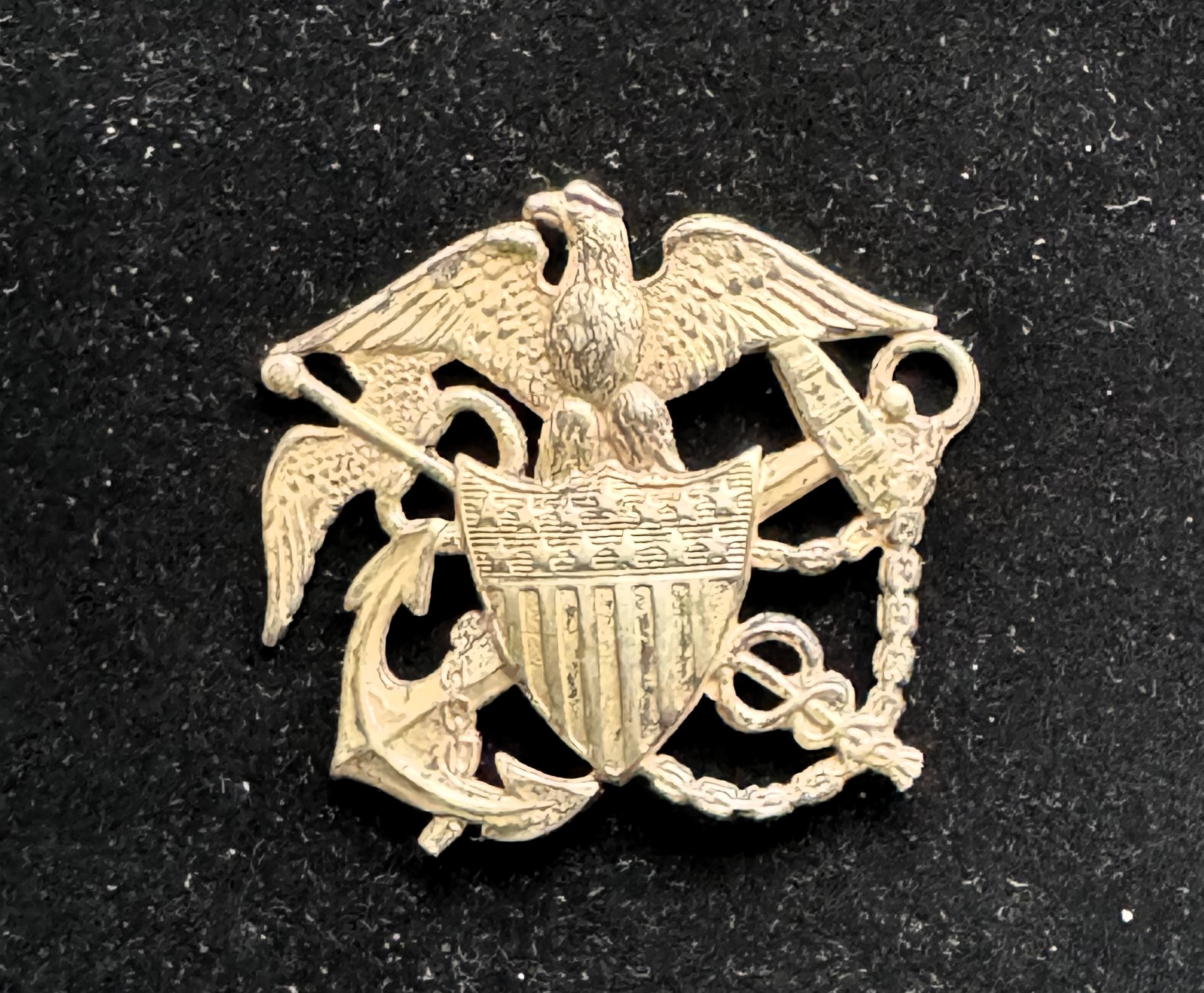 VINTAGE U.S. PUBLIC HEALTH SERVICE STERLING SILVER EAGLE ANCHOR PIN, 18.03g