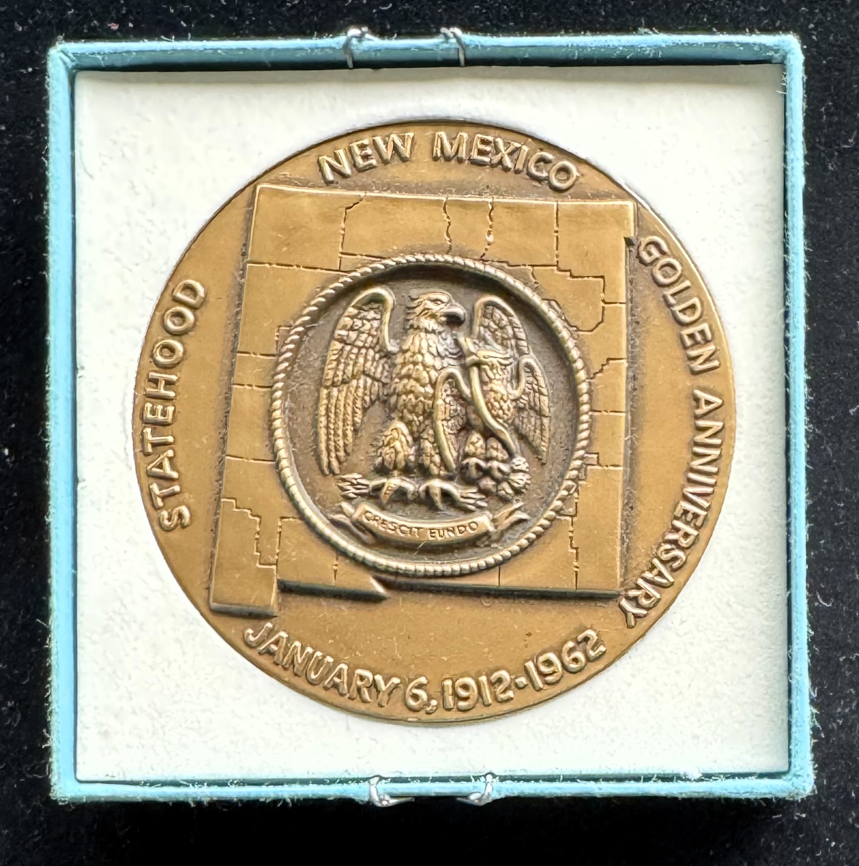 1912-1962 GOLDEN ANNIVERSARY NEW MEXICO STATEHOOD MEDAL GEM COIN, ORIG PKG, COA