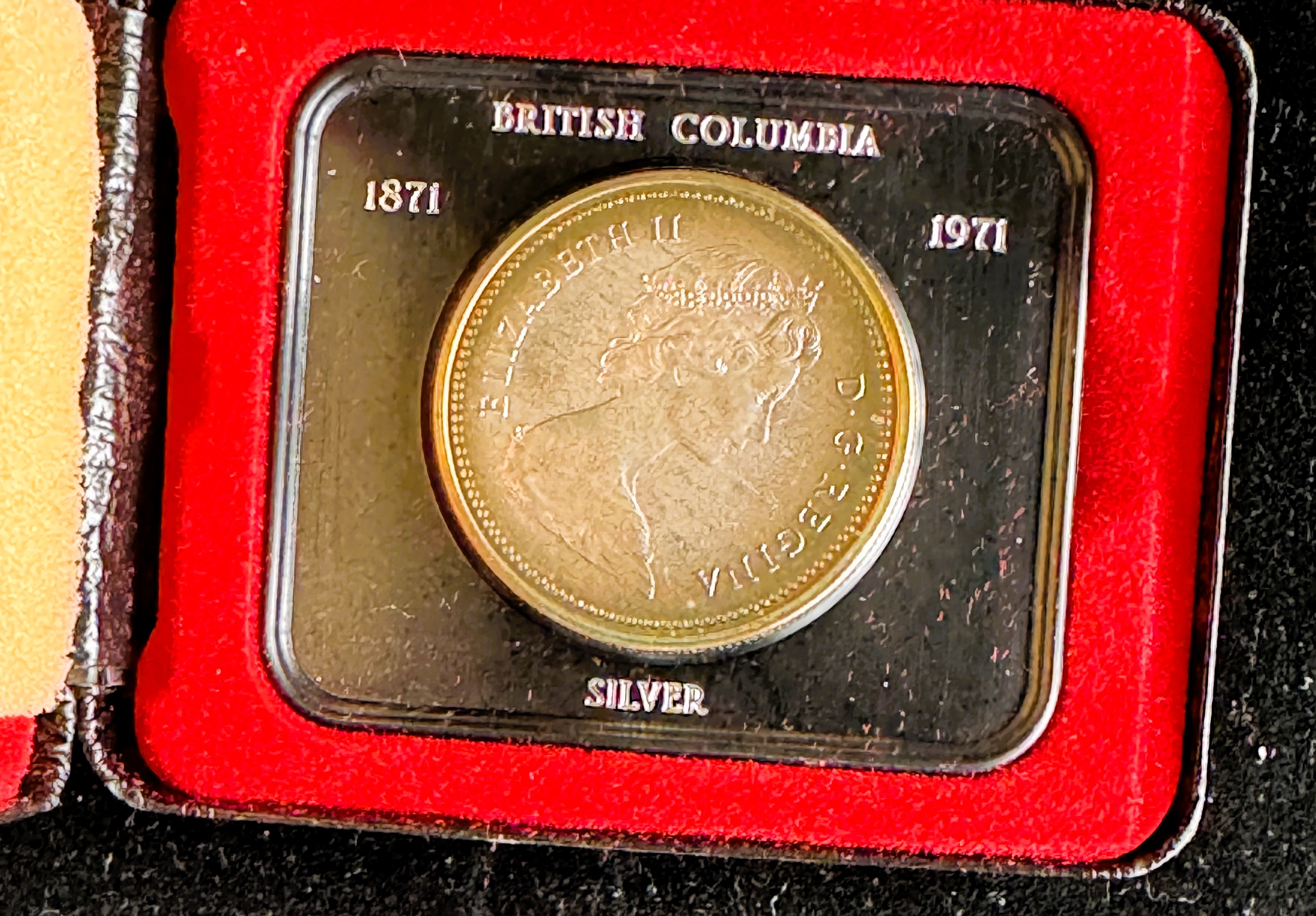 1871-1971 CANADA SILVER UNC BRITTISH COLUMBIA, BEAUTY TONNING COIN IN ORIG CASE