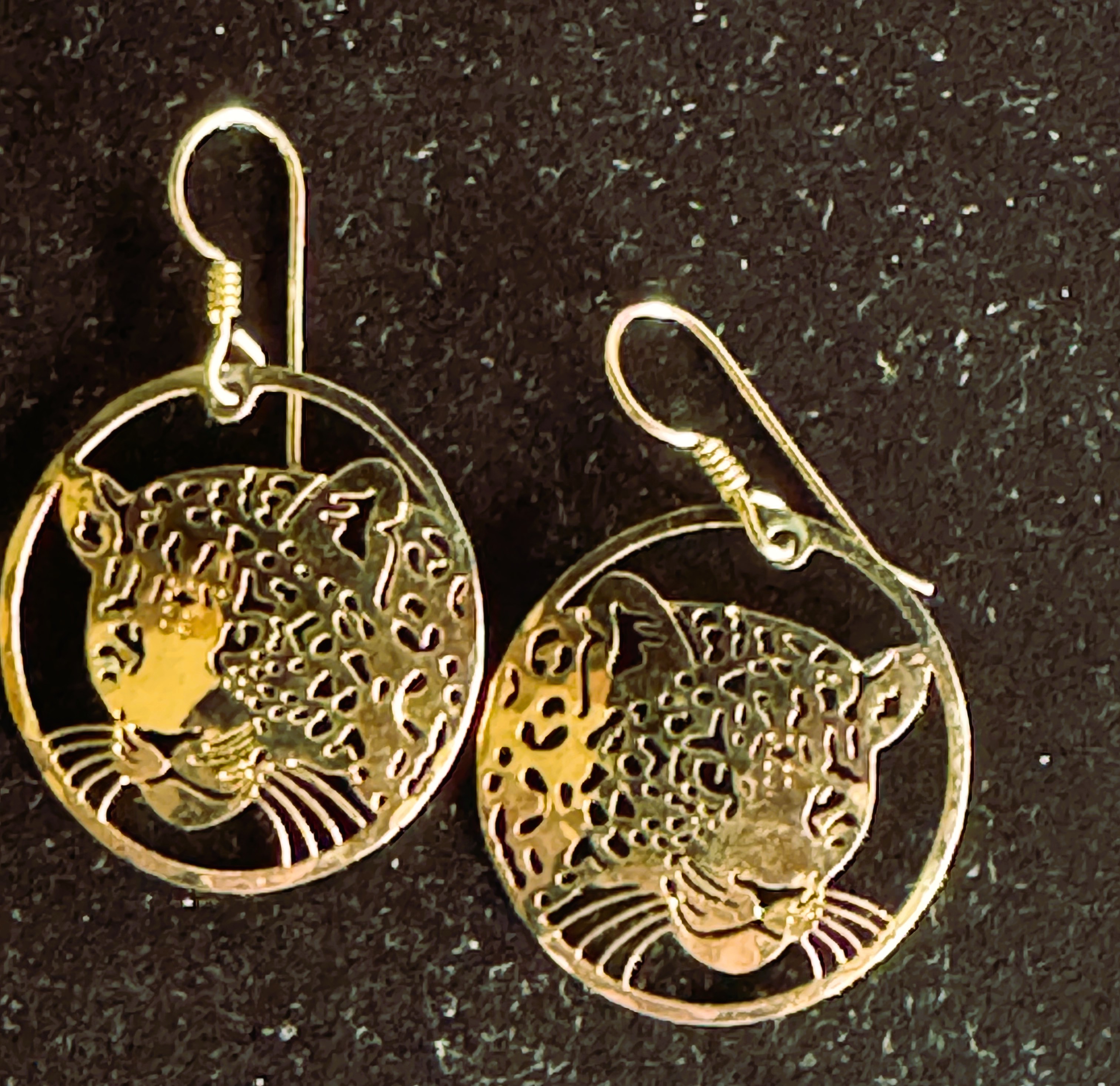 WILL BYRDE GOLD LAYERED HIGHLY POLISHED HANDCRAFTED DANGLE EARRINGS, BEAUTIES, LIKE NEW NEVER WORN LEOPARDS