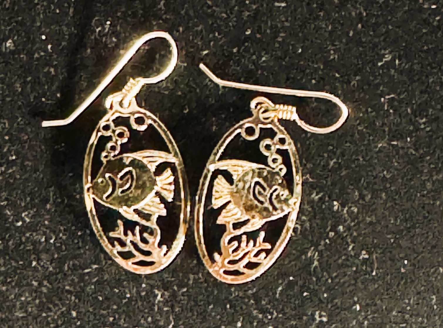 WILL BYRDE GOLD LAYERED HIGHLY POLISHED HANDCRAFTED DANGLE EARRINGS, BEAUTIES, LIKE NEW NEVER WORN FISH