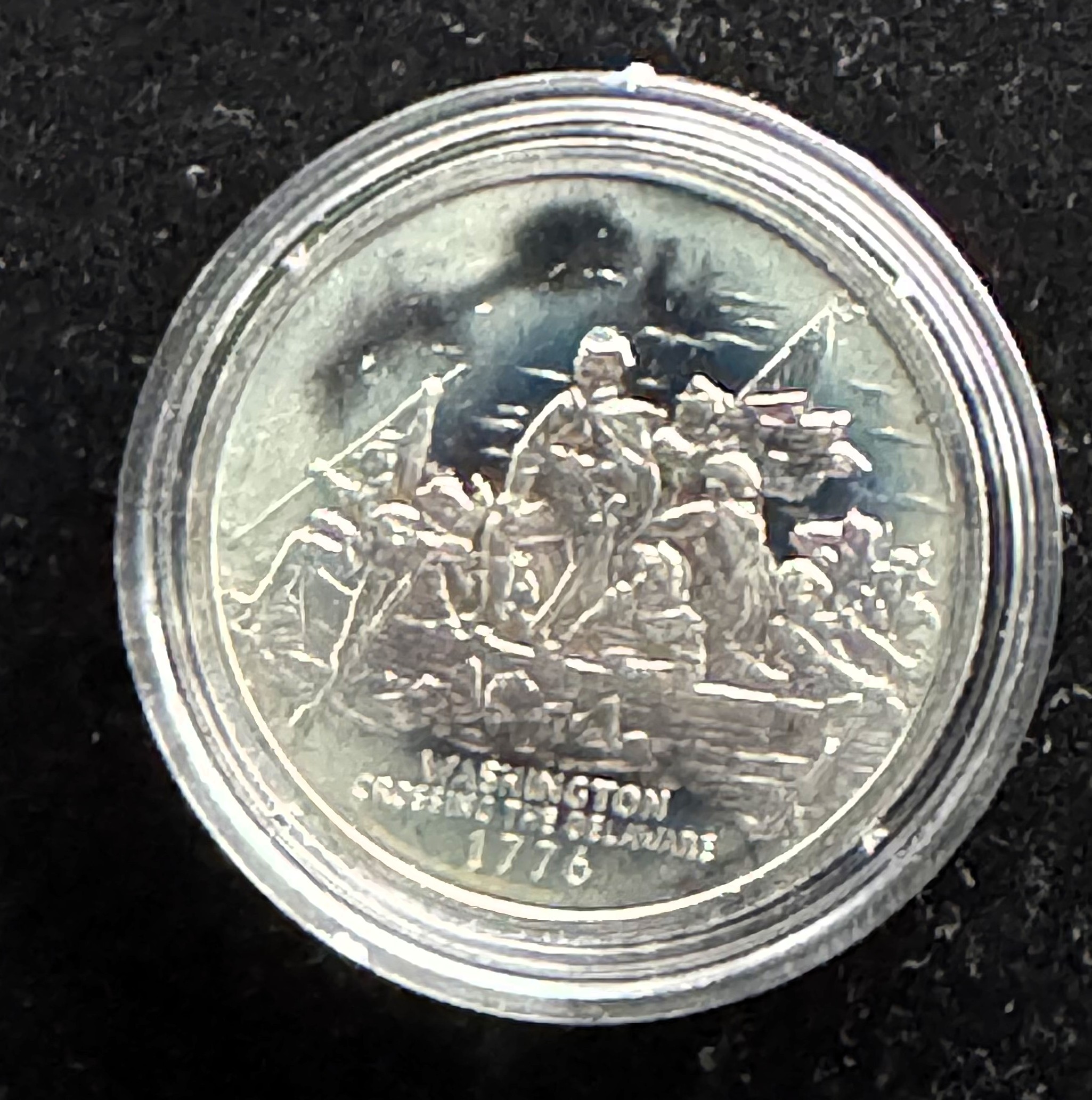 1886-1986 STATUE OF LIBERTY .925 STERLING SILVER PROOF, WASHINGTON CROSSING THE DELEWARE UNBLEMISHED GEM PROOF COIN IN A CAPSULE