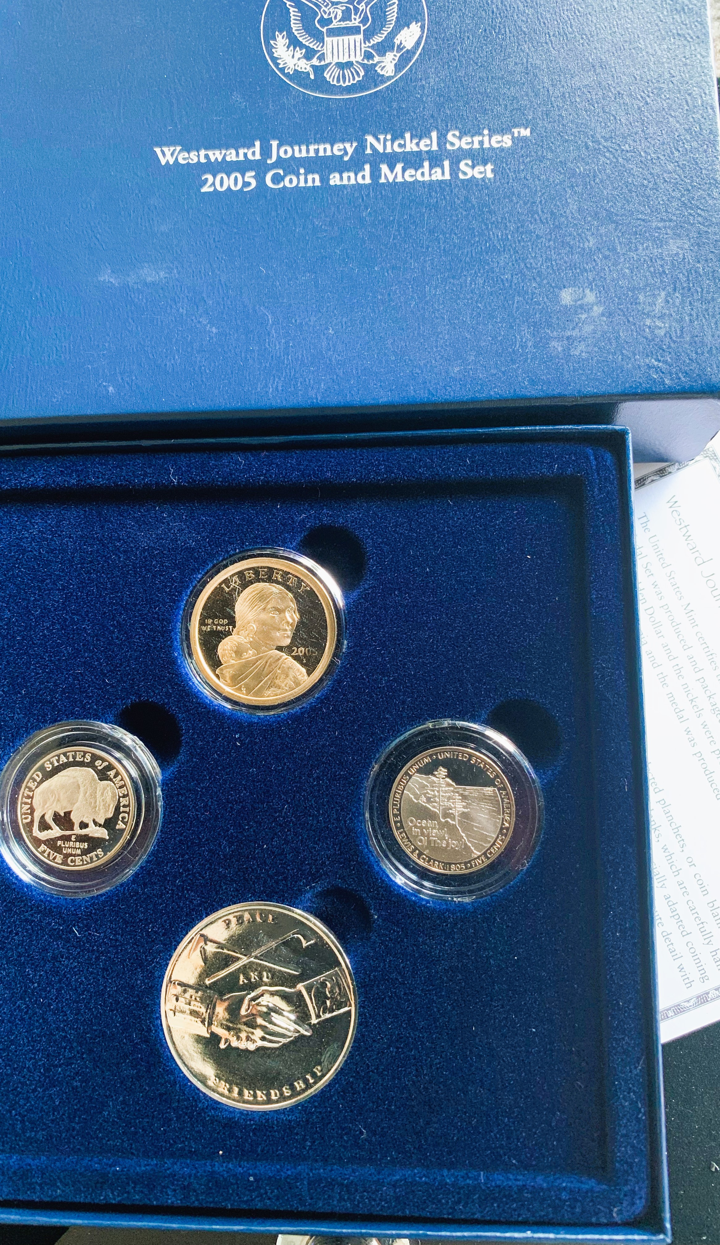 WESTWARD JOURNEY NICKEL SERIES, 2005, (3) COINS & MEDAL, BU PROOF SET, IN SEALED OGP, COA