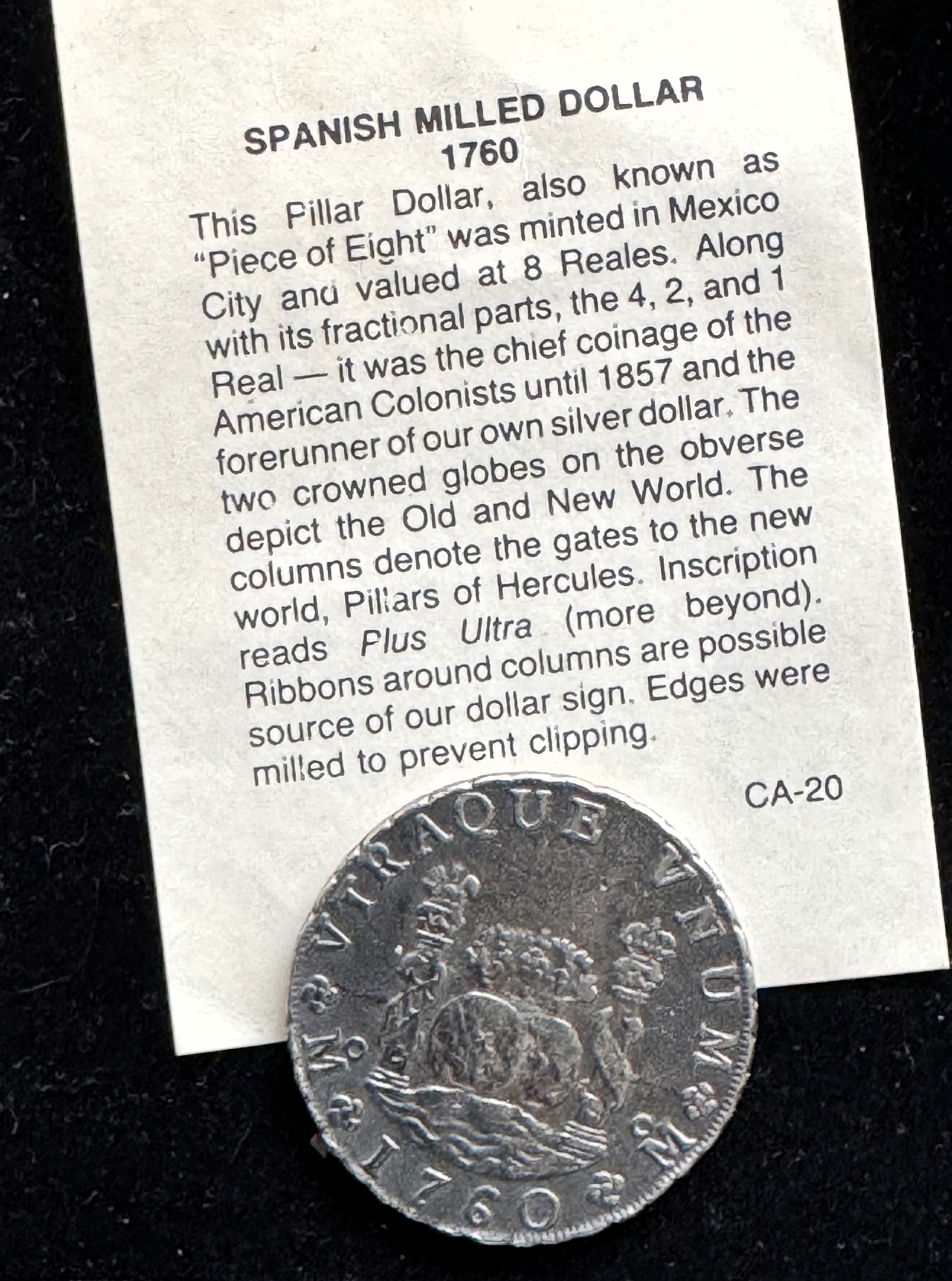 SPANISH MILLED DOLLAR 1760 REPLICA MINTED IN MEXICO VALUED AT 8 REALES IN PROTECTIVE UNC PKG