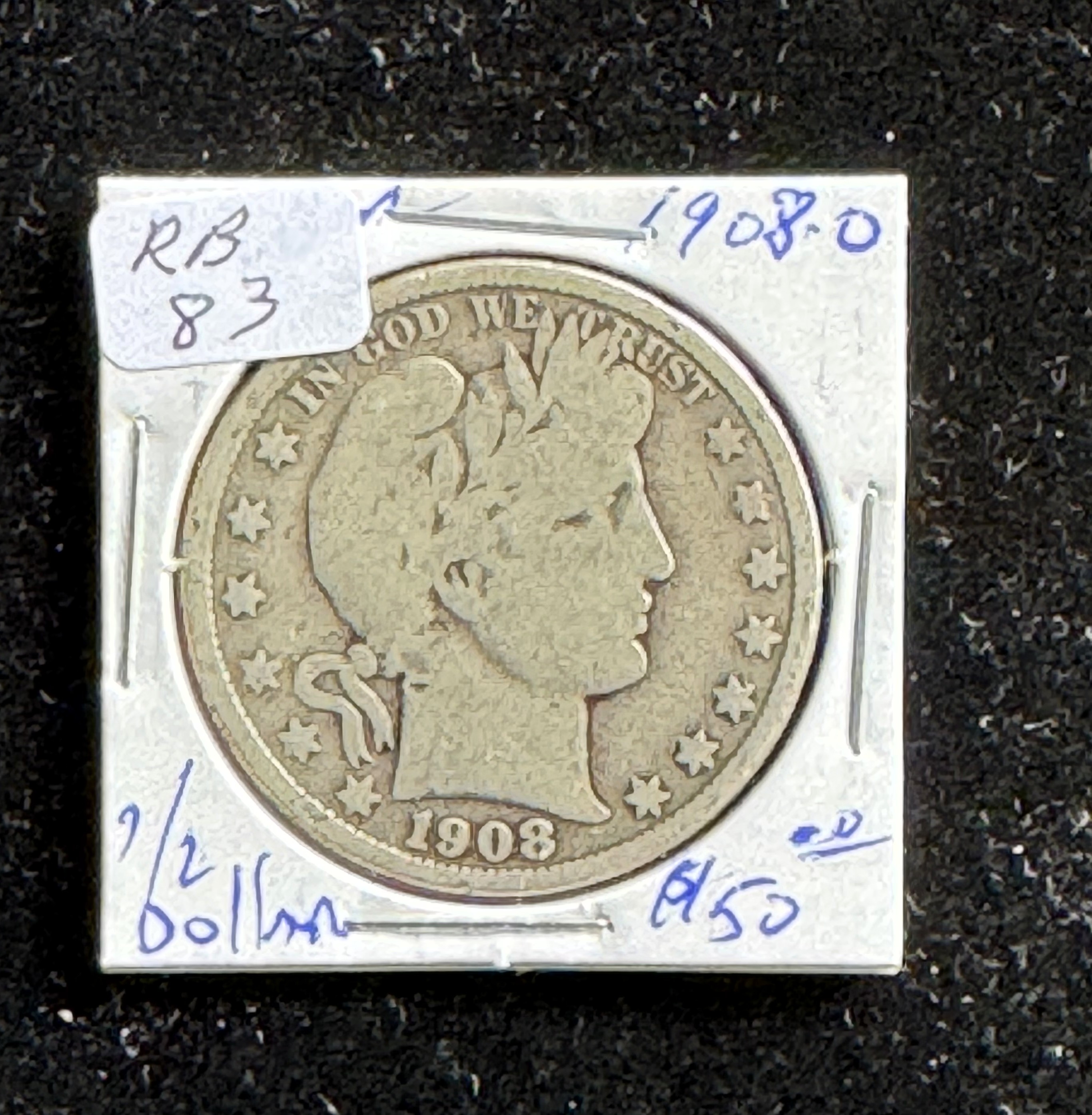 1908-O BARBER SILVER HALF DOLLAR COIN