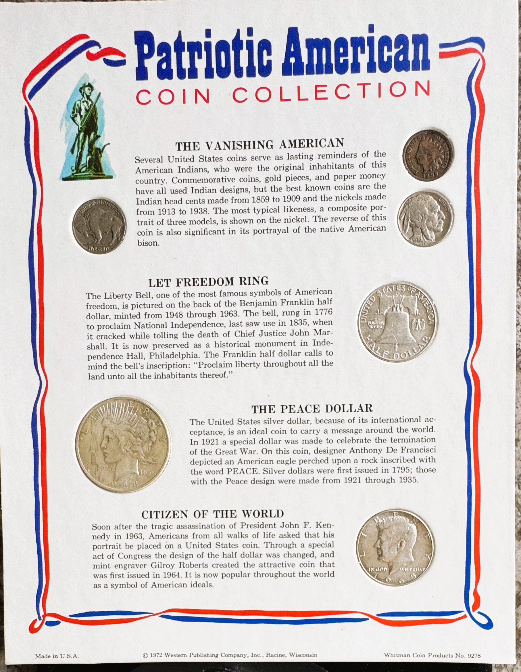 PATRIOTIC AMERICAN 6 COIN COLLECTION & SILVER SET, WITH VERY NICE PEACE DOLLAR