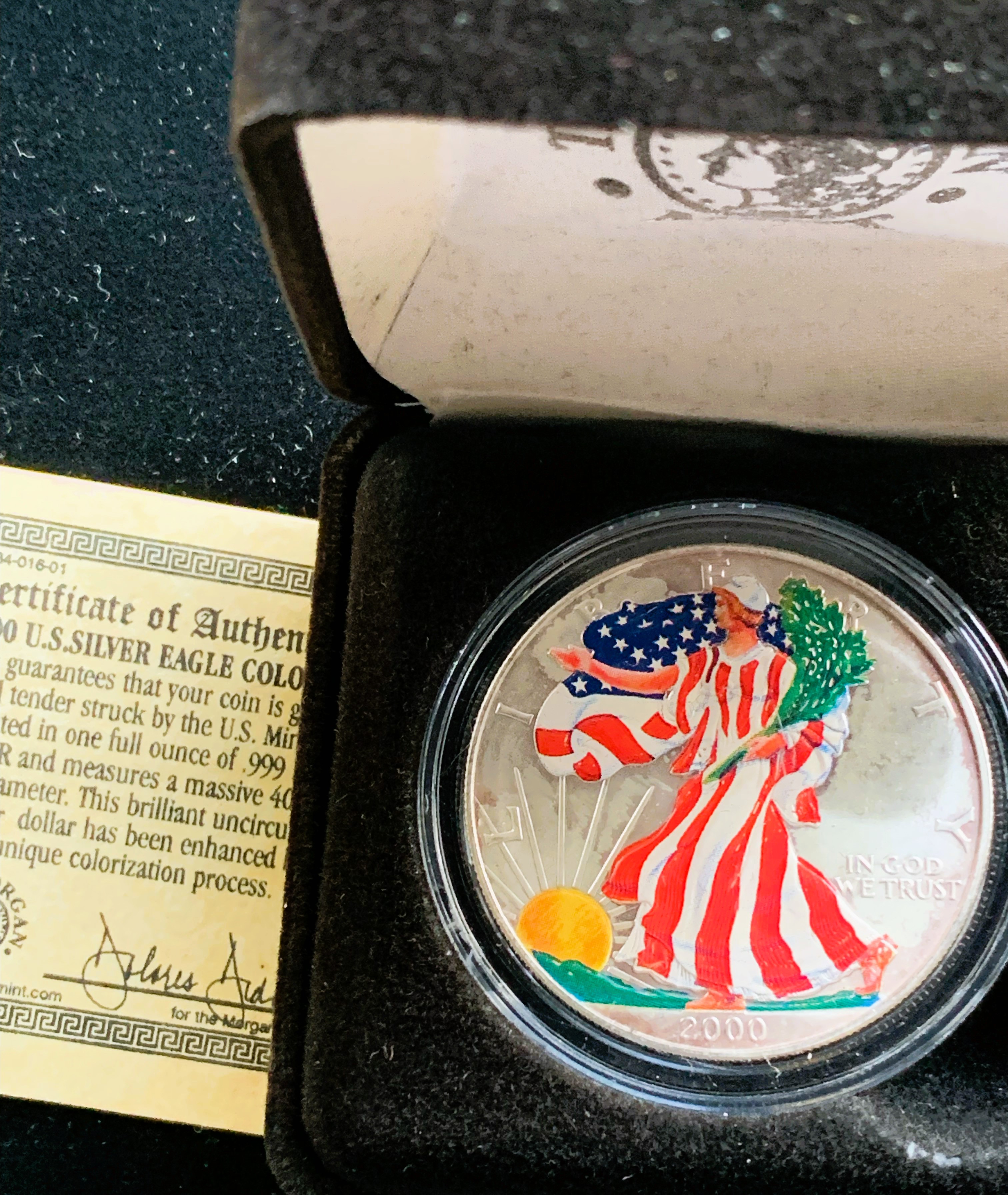 .999 1 TROY oz FINE SILVER ROUND, 2000 COLORIZED SILVER EAGLE IN ...