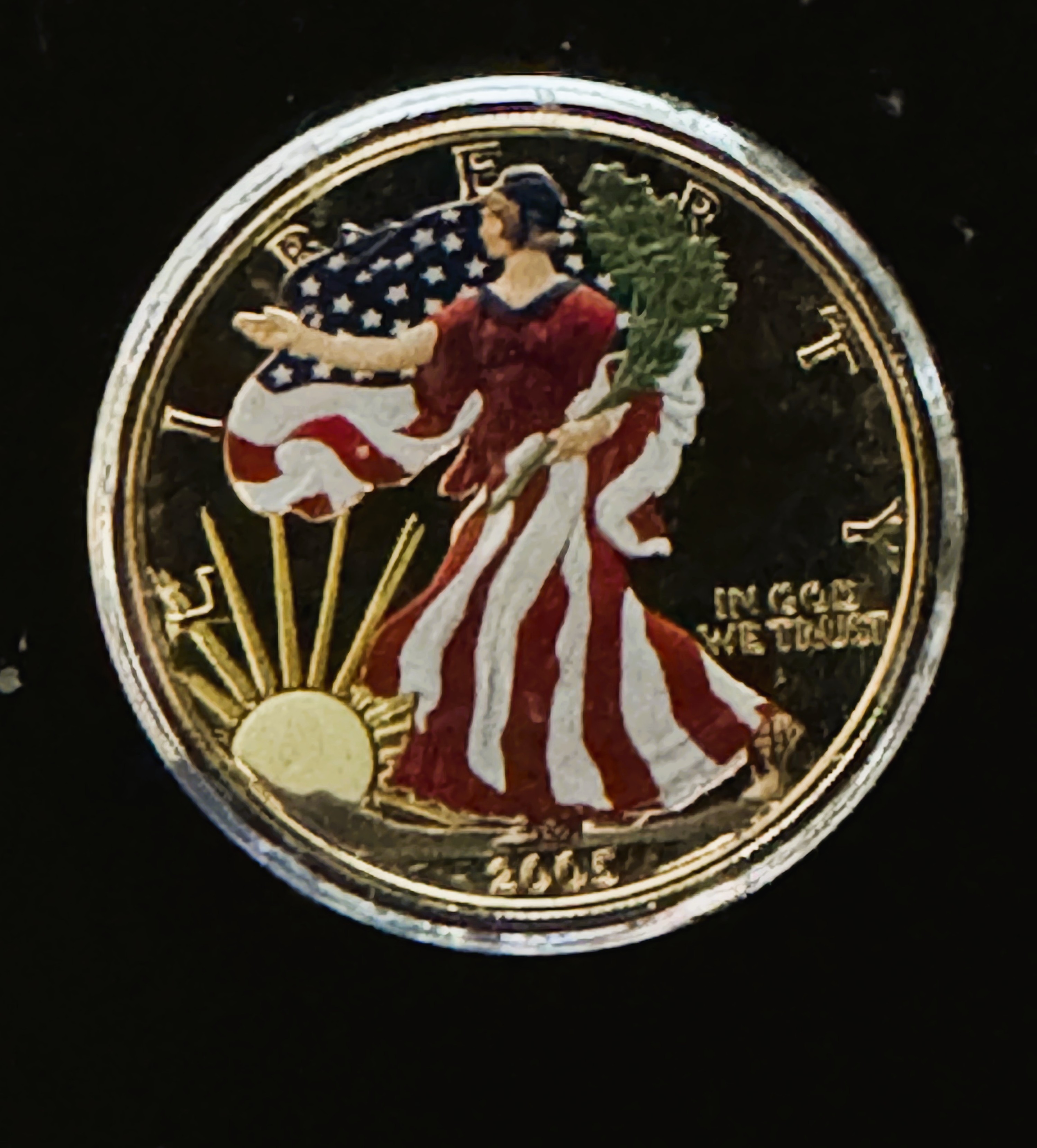 2005 1oz .999 SILVER AMERICAN EAGLE $1 DOLLAR COIN, 24k GOLD PLATED COLORIZED UNBLEMISHED UNC GEM IN A CAPSULE