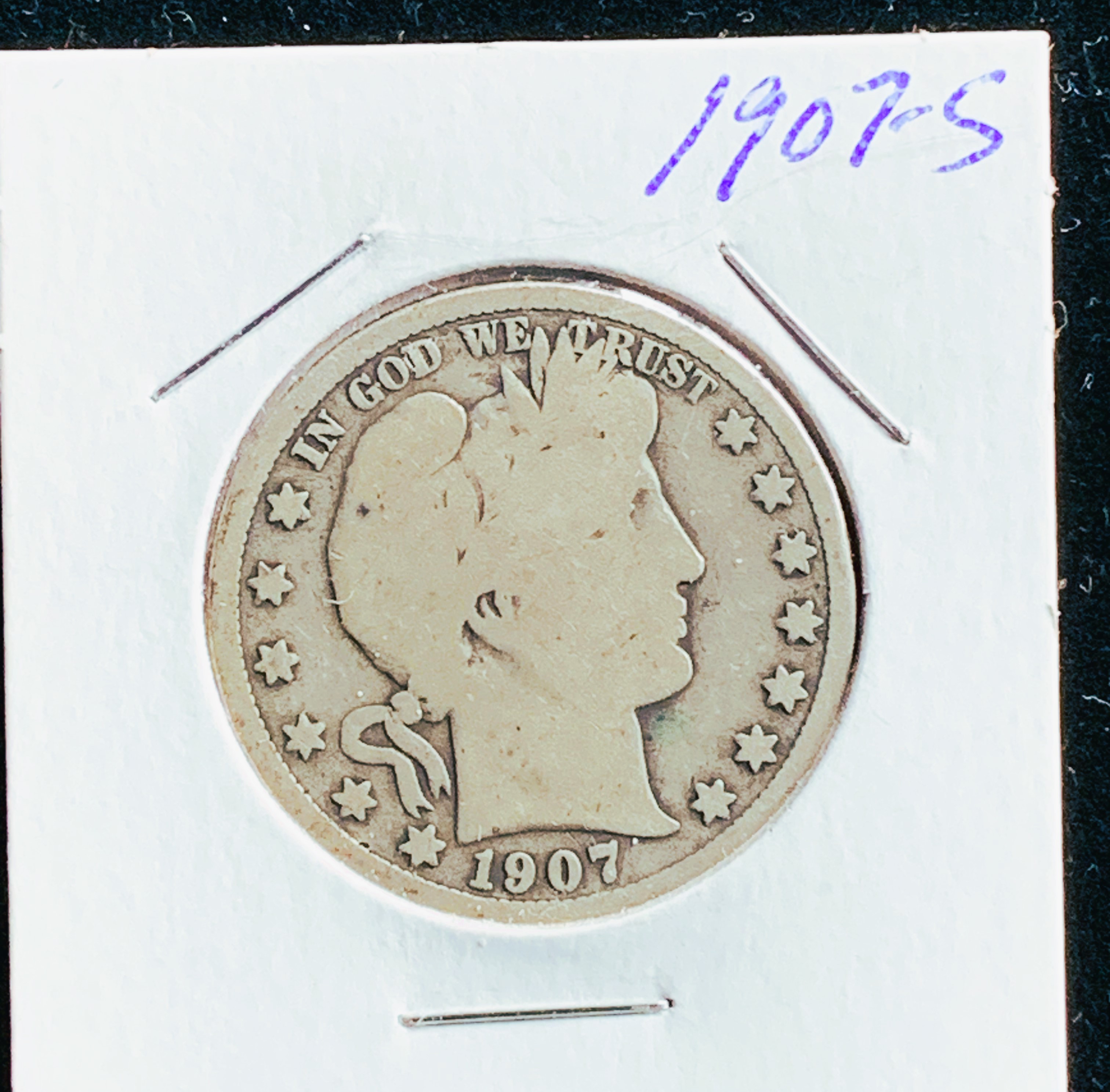 1907-S BARBER SILVER HALF DOLLAR, NICE, LOTS OF DETAIL, BRIGHT SHINY COIN