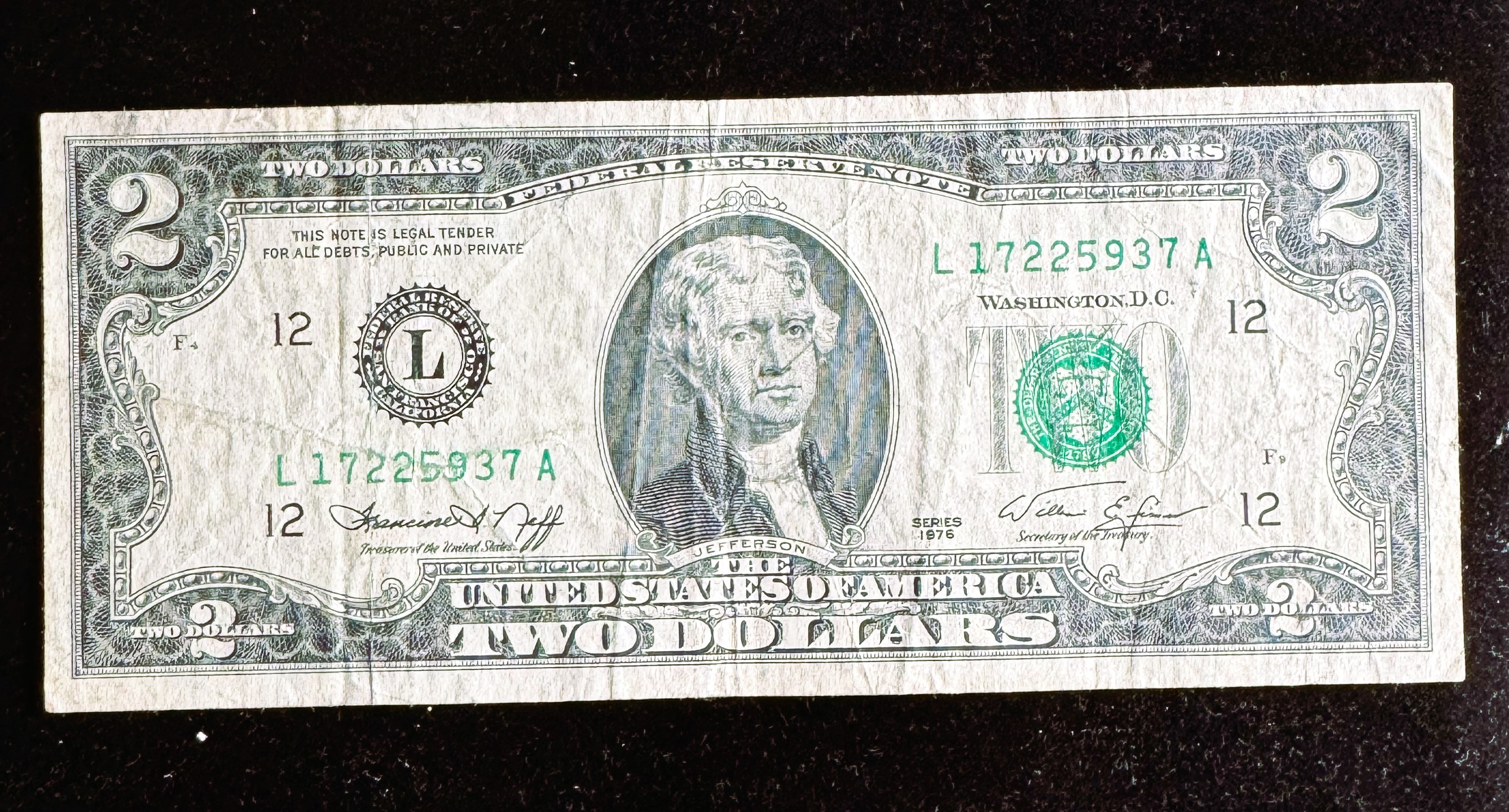 1976 SERIES $2 DOLLAR FEDERAL RESERVE NOTE, INTRODUCED IN CELEBRATION ...