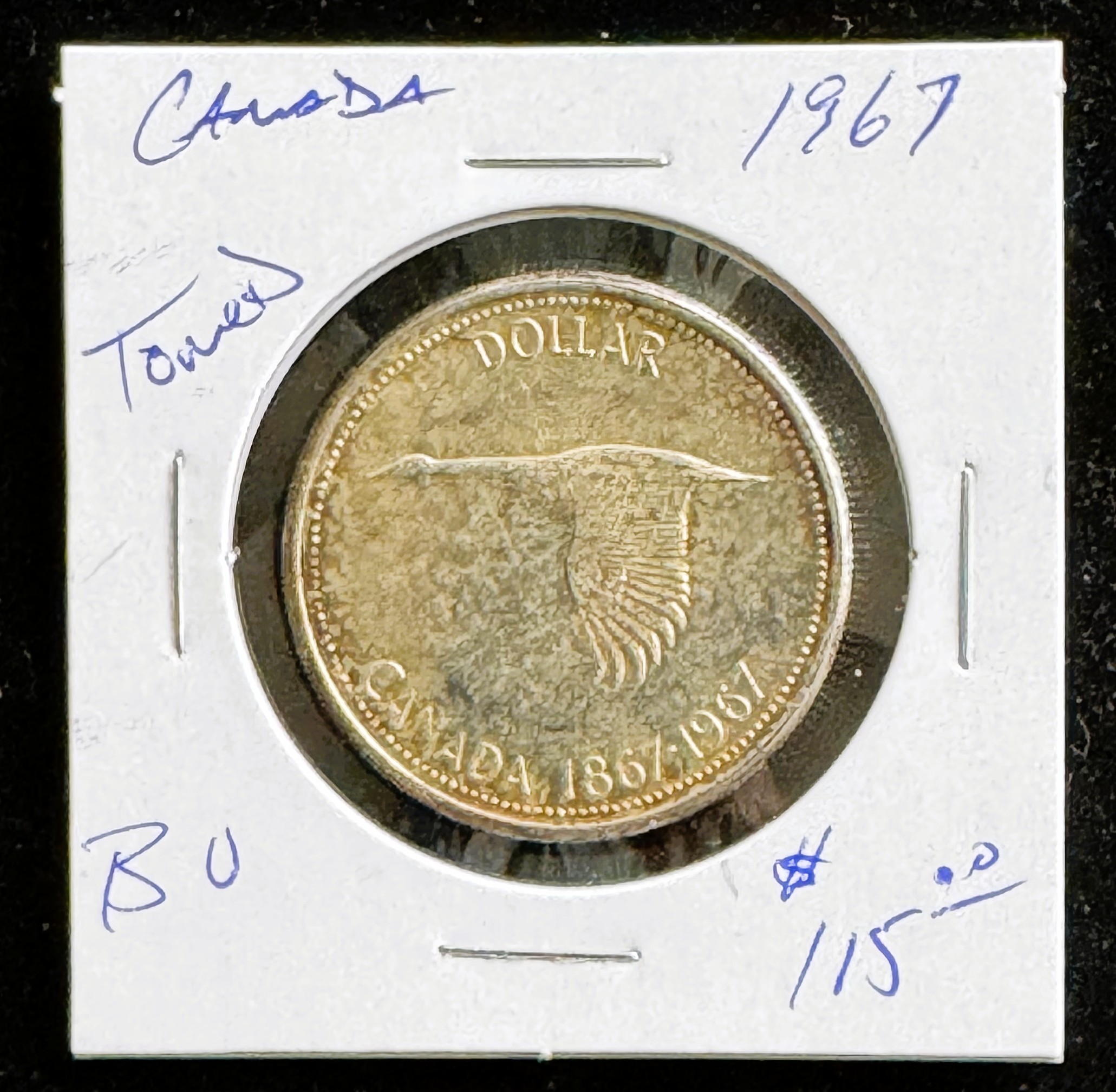 1967 SILVER CANADIAN GOOSE COIN, BRILLIANT UNCIRCULATED SHOWING NICE TONING