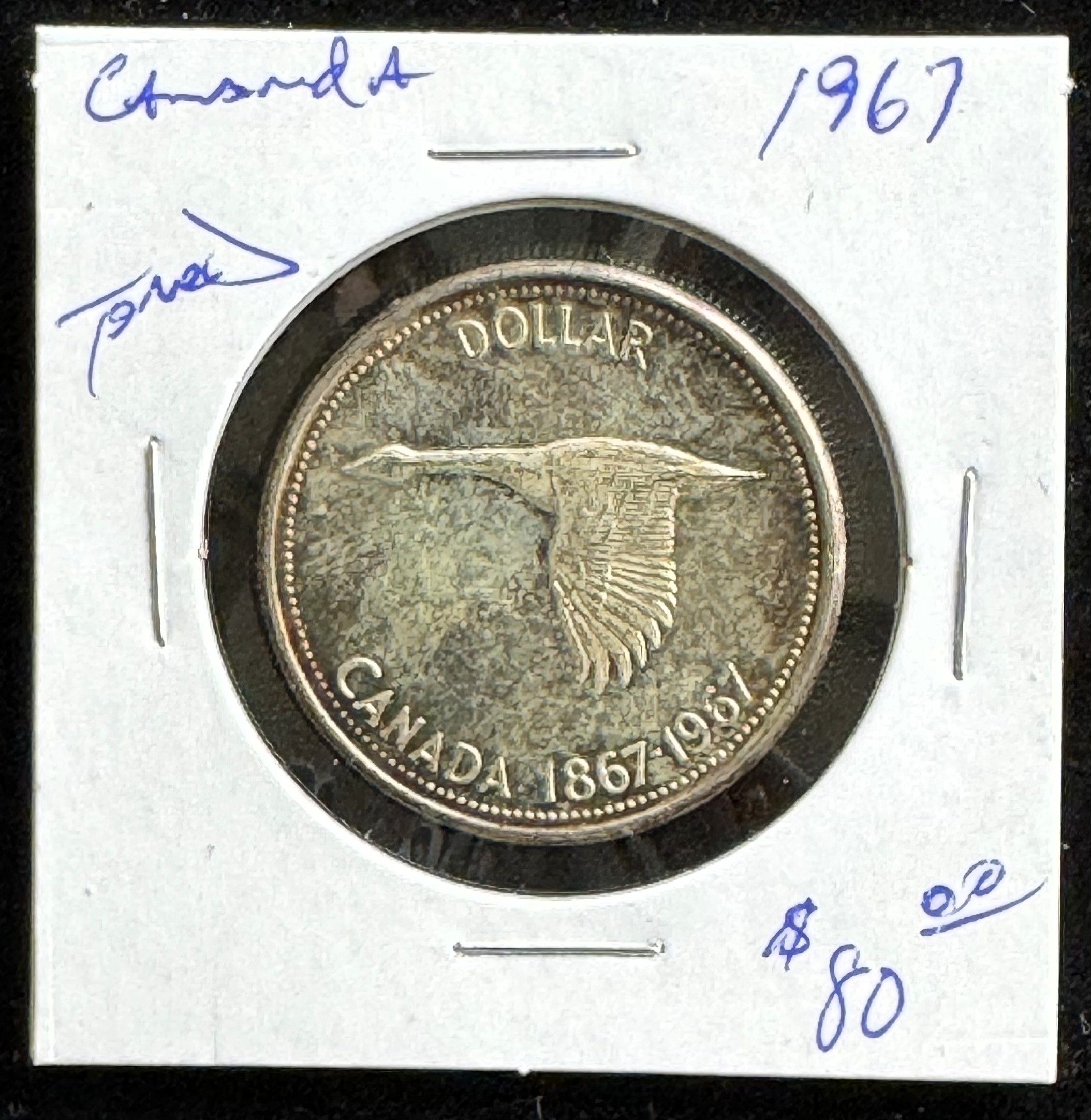 1967 SILVER CANADIAN GOOSE COIN, AU, NICE TONING