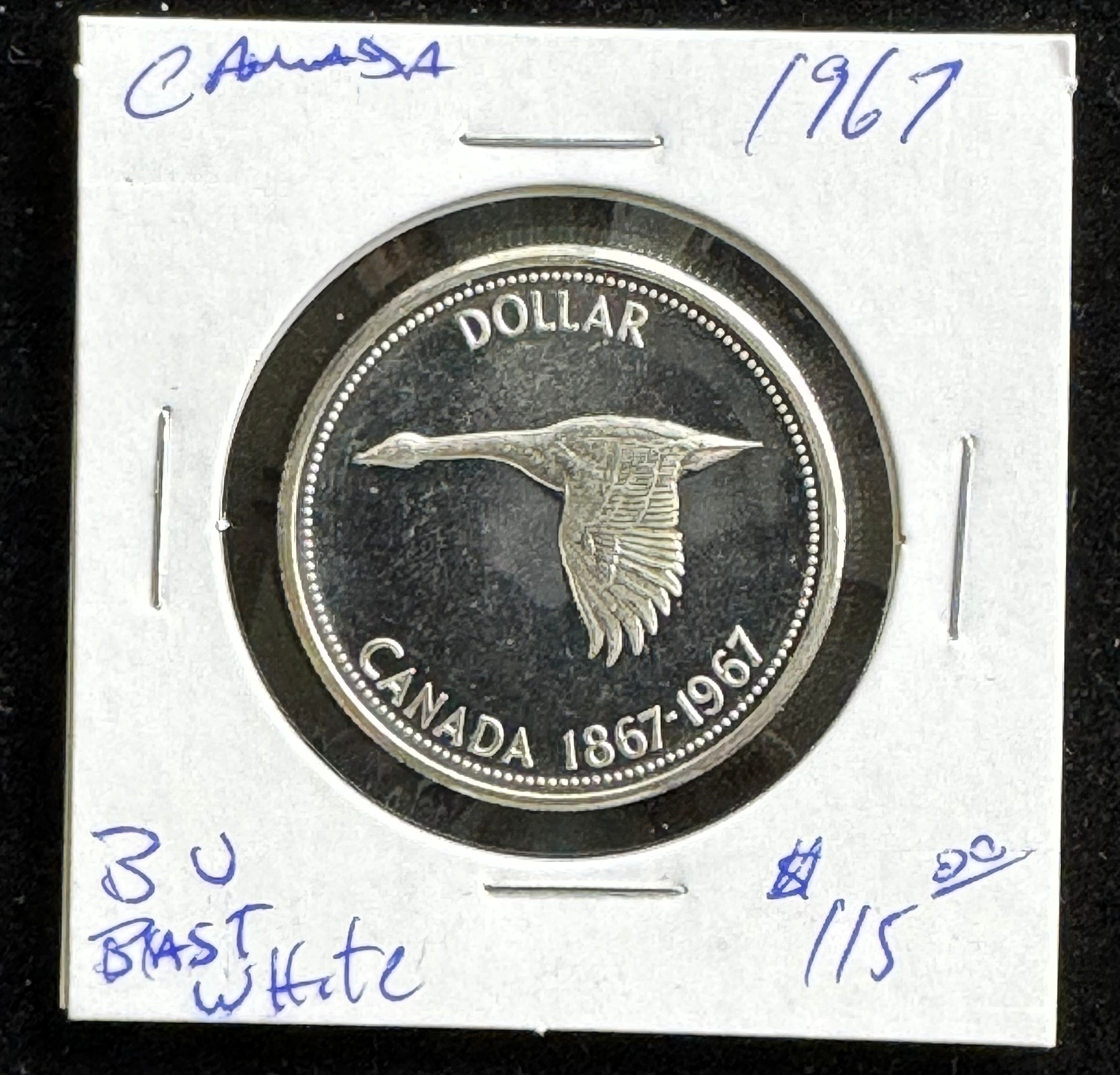 1967 SILVER CANADIAN GOOSE GEM COIN, BU BLAST WHITE