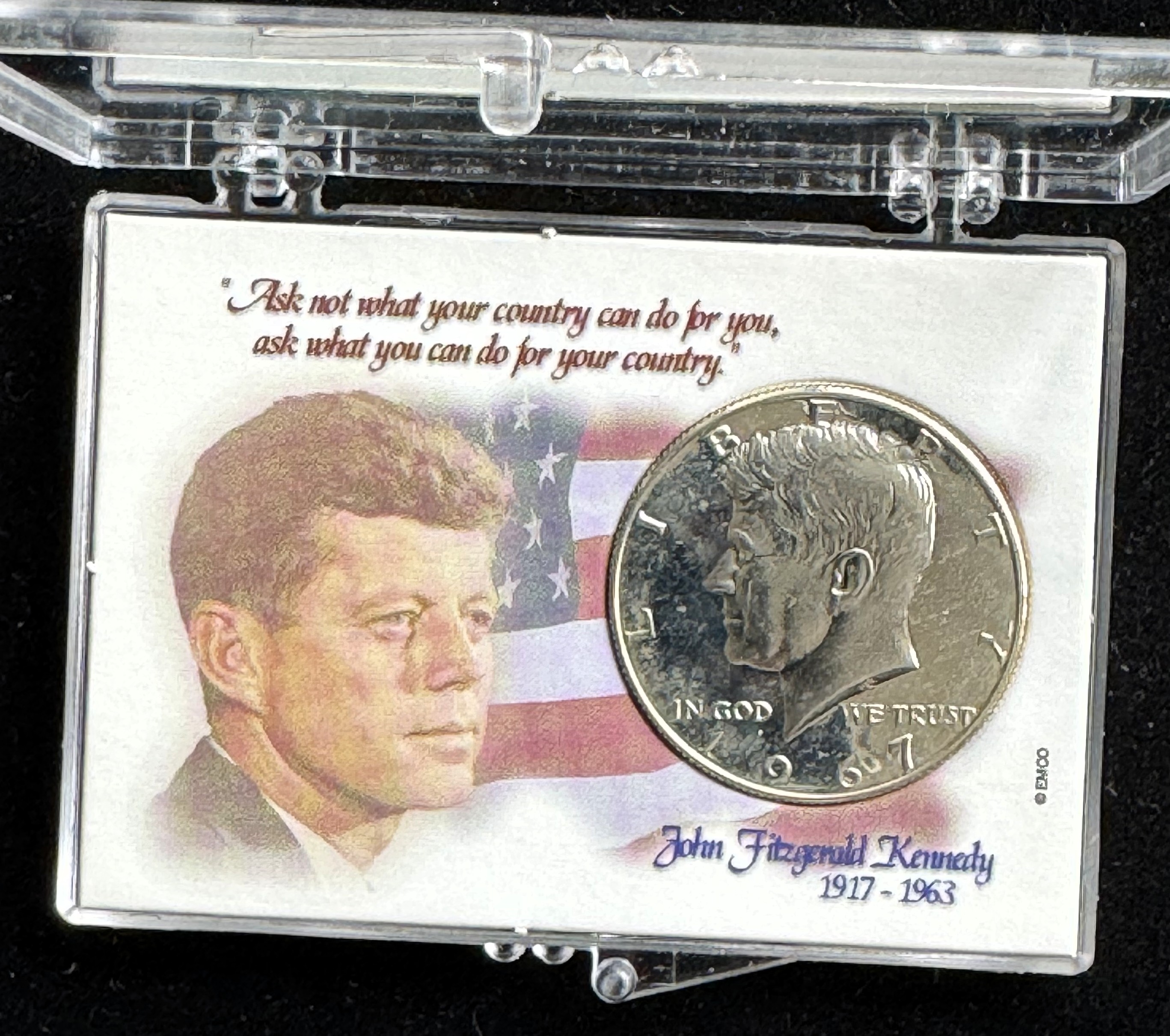 1967 SMS SILVER KENNEDY HALF DOLLAR, AU BRIGHT SHINY LUSTER GEM COIN IN A CASE