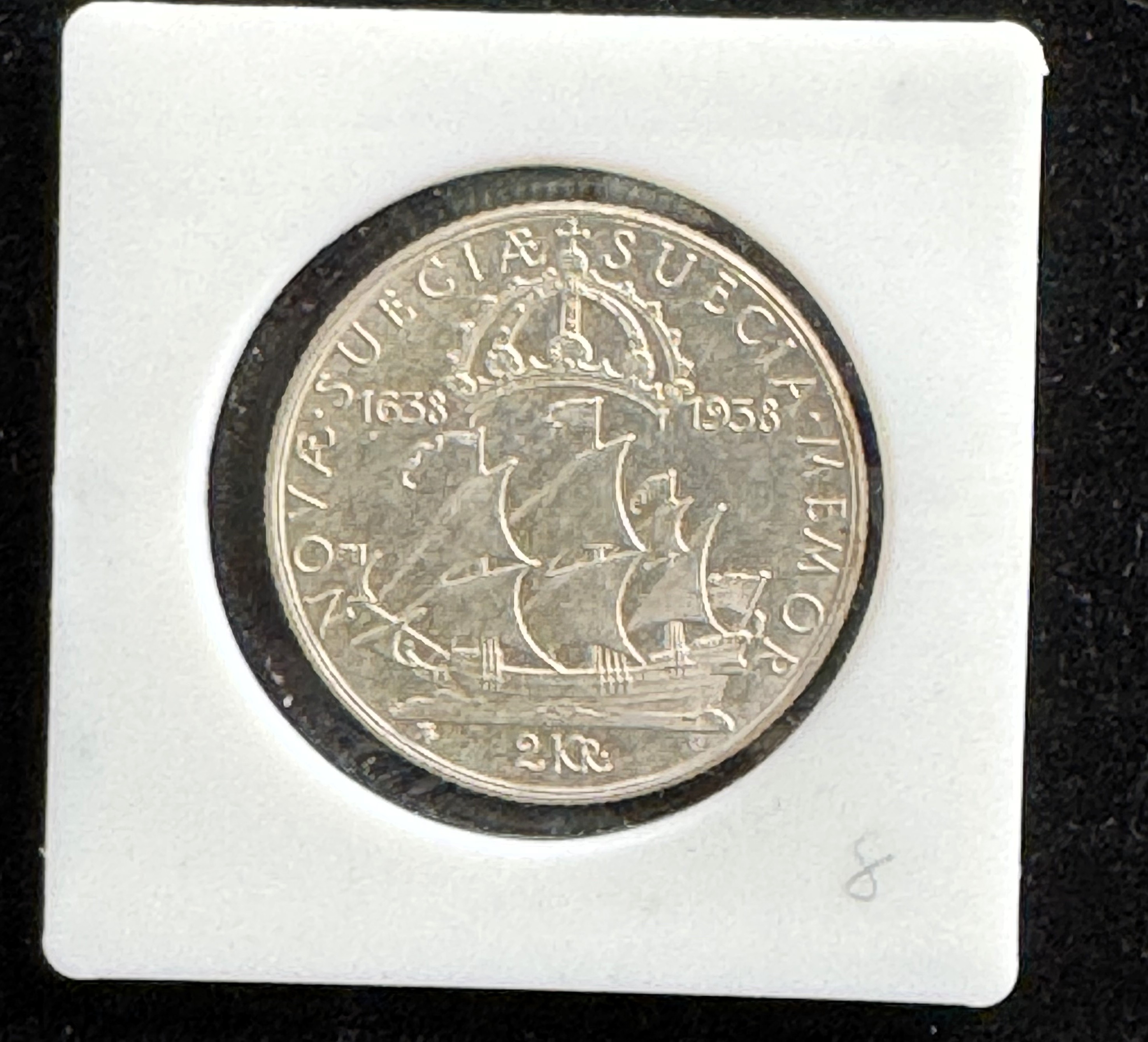 1638-1938 SILVER SWEEDEN 300TH ANNIVERSARY 2 KRONOR BU QUALITY BRIGHT LUSTER COIN