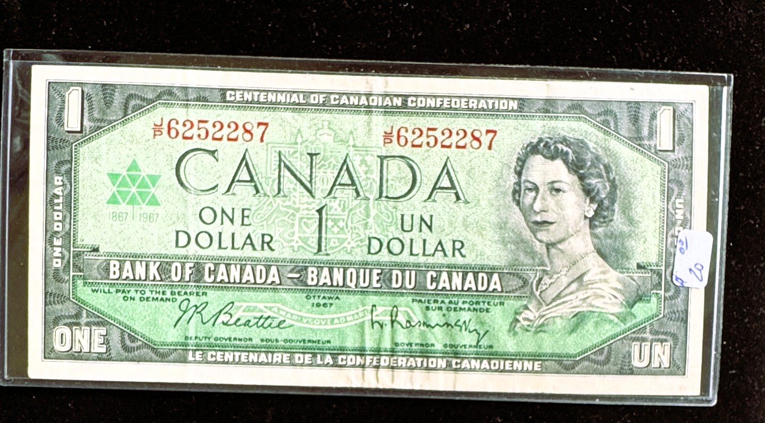 1967 OTTAWA CANADA $1 DOLLARS CRISP LIKE NEW IN SLEVE