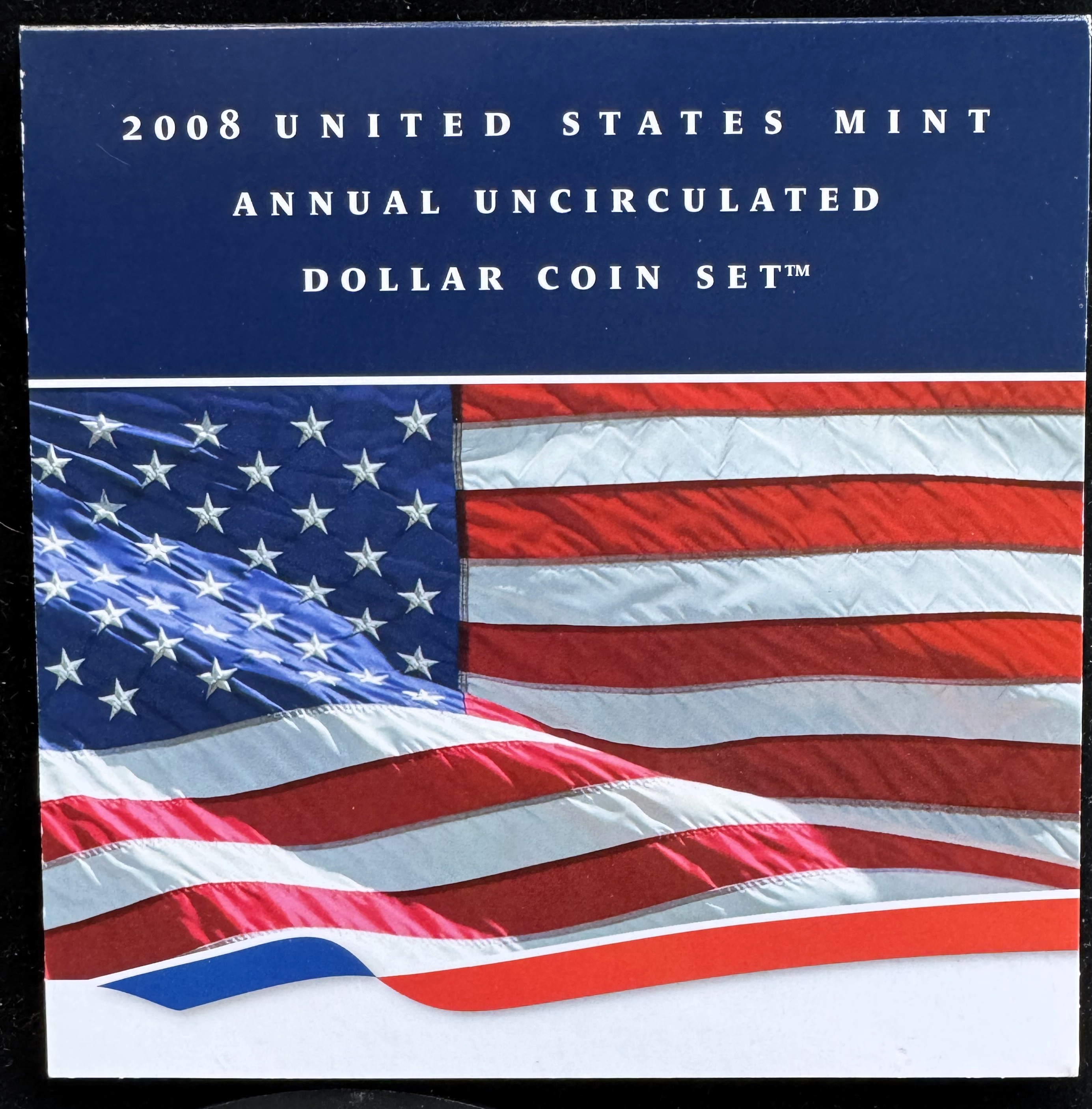 2008 U.S. MINT ANNUAL UNC 5 COIN SET, NO SILVER DOLLAR, 5 PRESIDENT GEM $1 DOLLAR COINS, IN SEALED OGP, COA