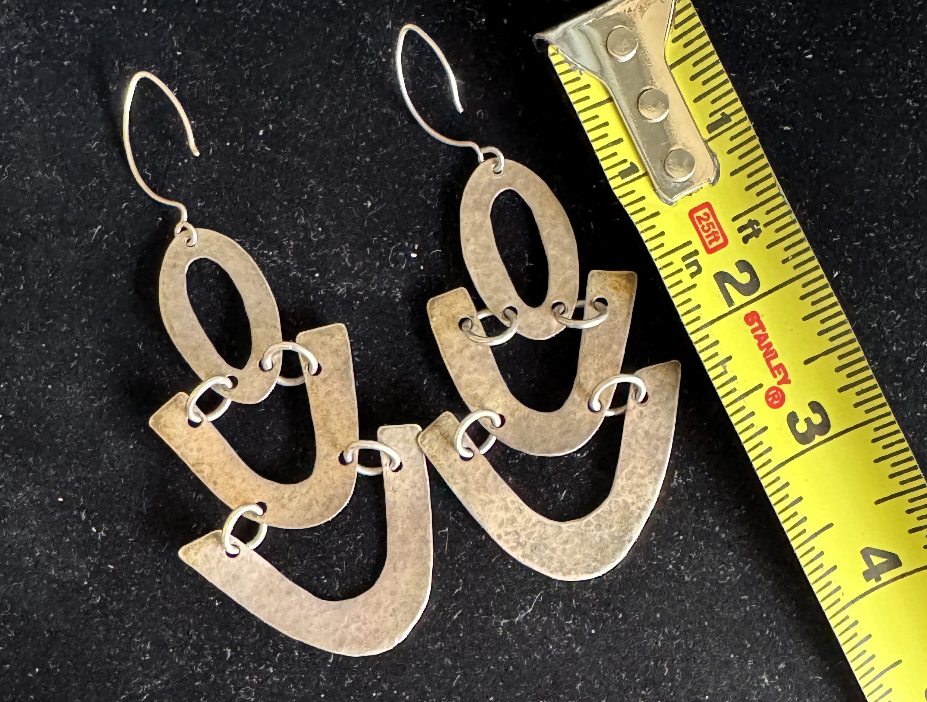 STERLING SILVER VINTAGE UNIQUE HANDMADE SOUTHWESTERN NATIVE DANGLING EARRINGS