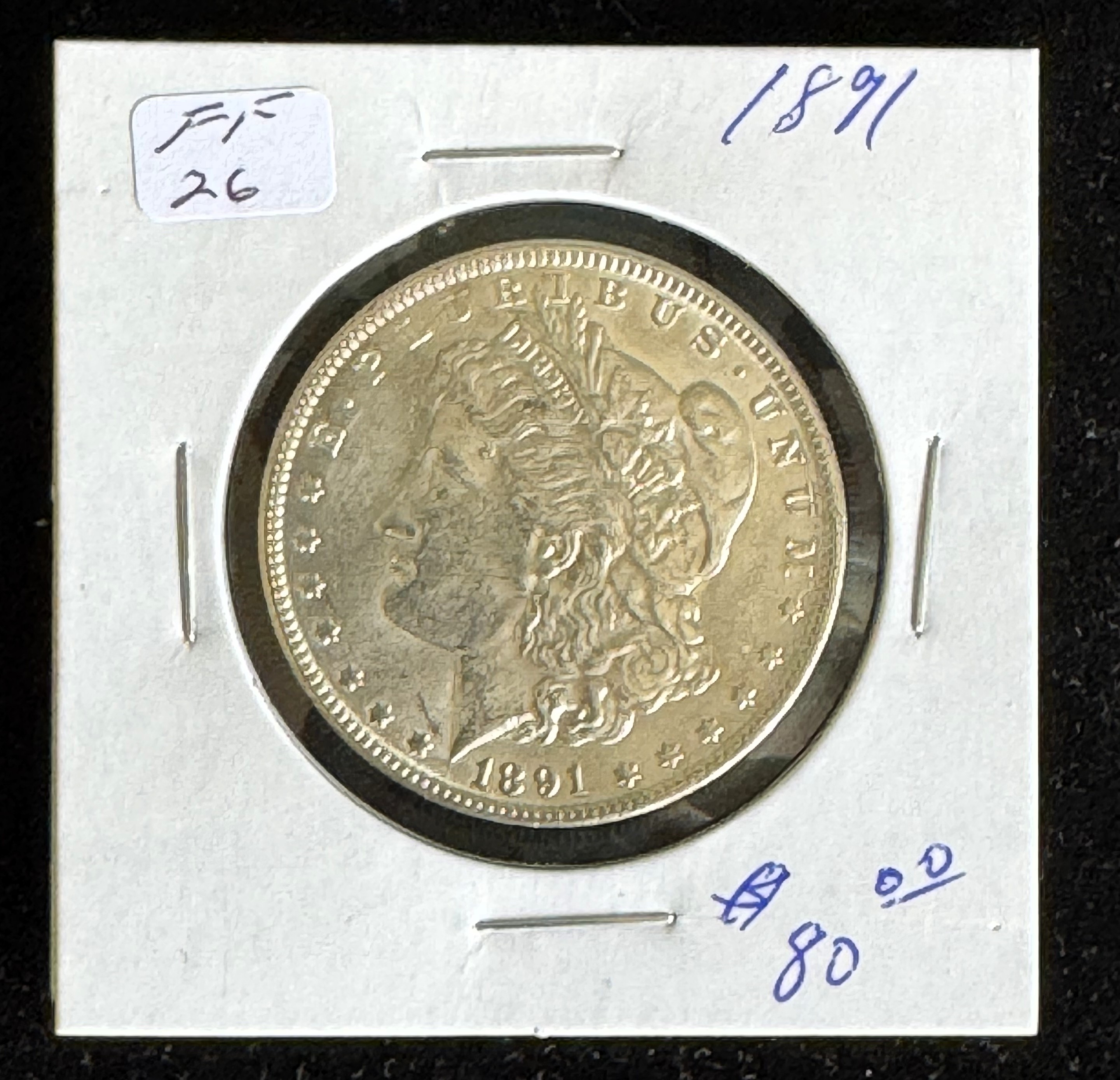 1891 MORGAN SILVER DOLLAR BRIGHT LUSTER COIN, HARD TO GET BEST PHOTO IN HOLDER